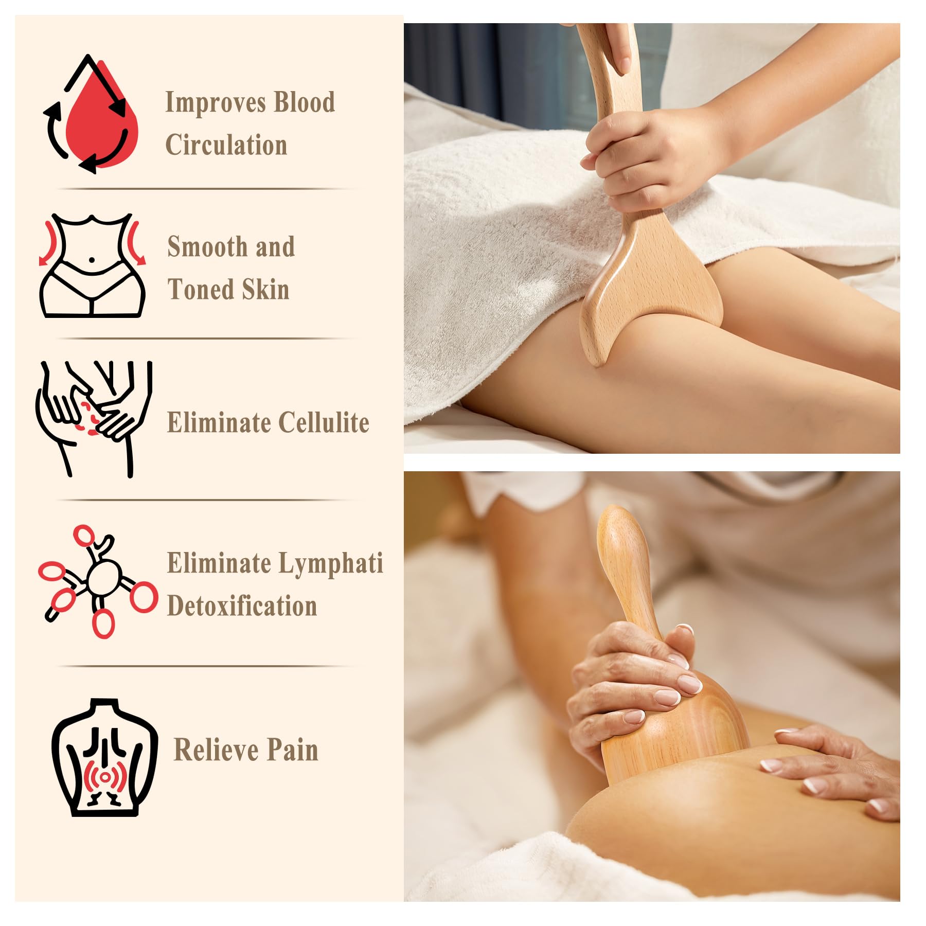 Xokocli 7-in-1 Wood Therapy Massage Tools Lymphatic Drainage Massager for Muscle Pain Relief | Maderoterapia Kit Body Sculpting Tools for Anti-Cellulite, Body Shaping - Maple Wellness Supplements