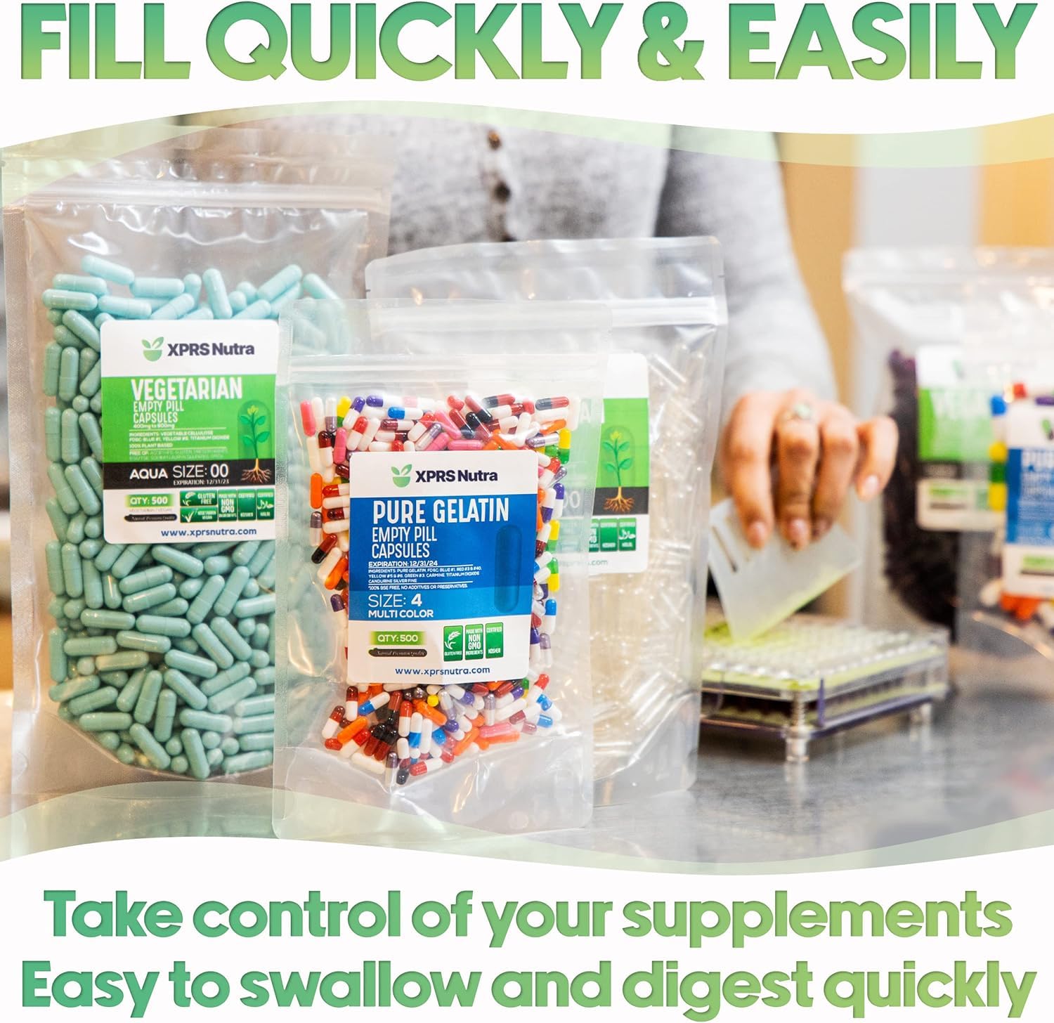 XPRS Nutra Size 0 Empty Capsules - 100 Clear Count Empty Vegan Capsules - Vegetarian Pill - DIY Vegetable Capsule Filling -Veggie Pills for Do-It-Yourself Supplements - TrustMedUSA