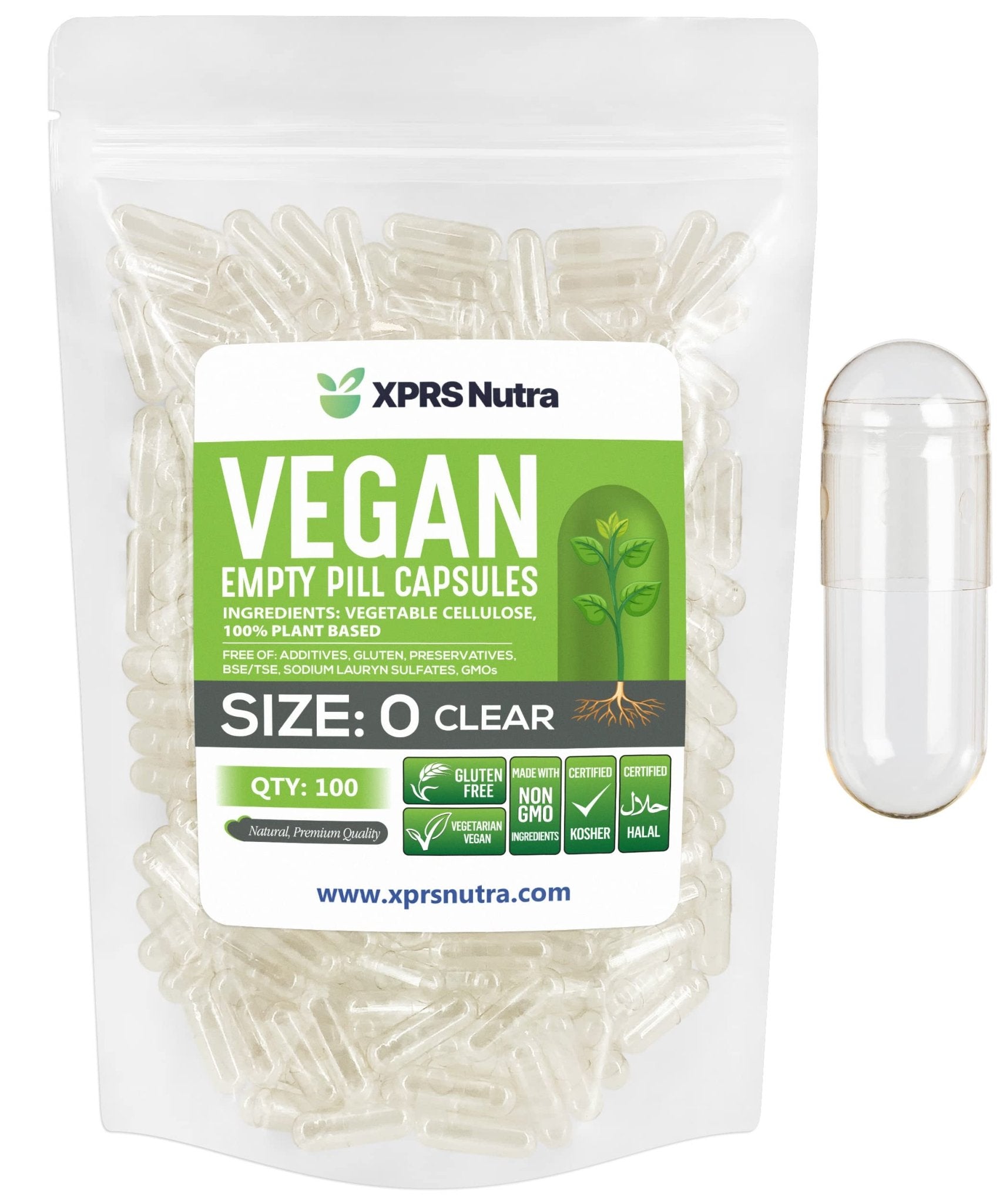 XPRS Nutra Size 0 Empty Capsules - 100 Clear Count Empty Vegan Capsules - Vegetarian Pill - DIY Vegetable Capsule Filling -Veggie Pills for Do-It-Yourself Supplements - TrustMedUSA