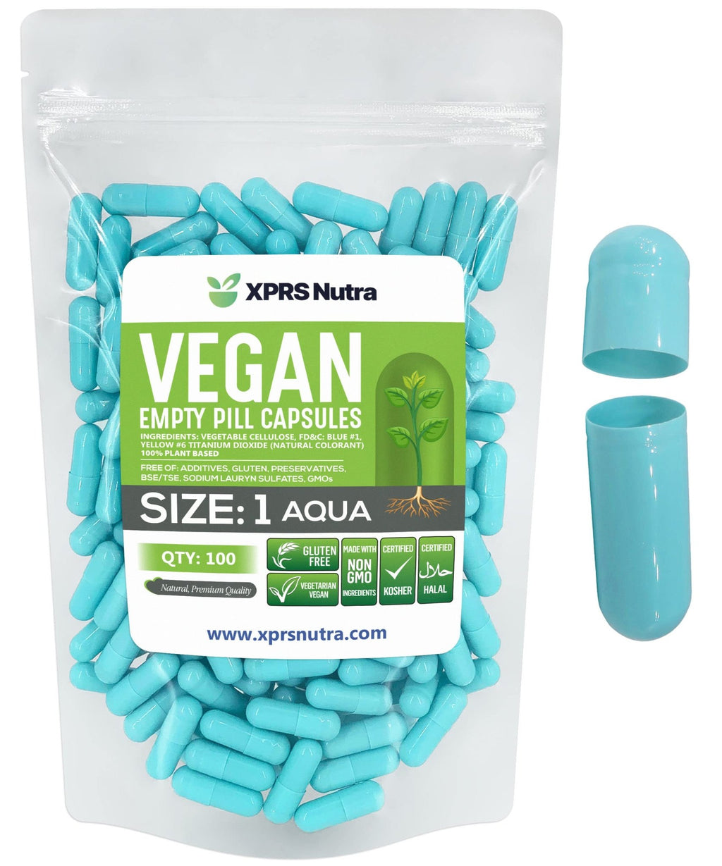XPRS Nutra Size 1 Empty Capsules - 100 Count Empty Vegan Capsules - Vegetarian Pills - DIY Vegetable Capsule Filling- Veggie Pill Caps for Do-It-Yourself Supplements (Aqua) - TrustMedUSA