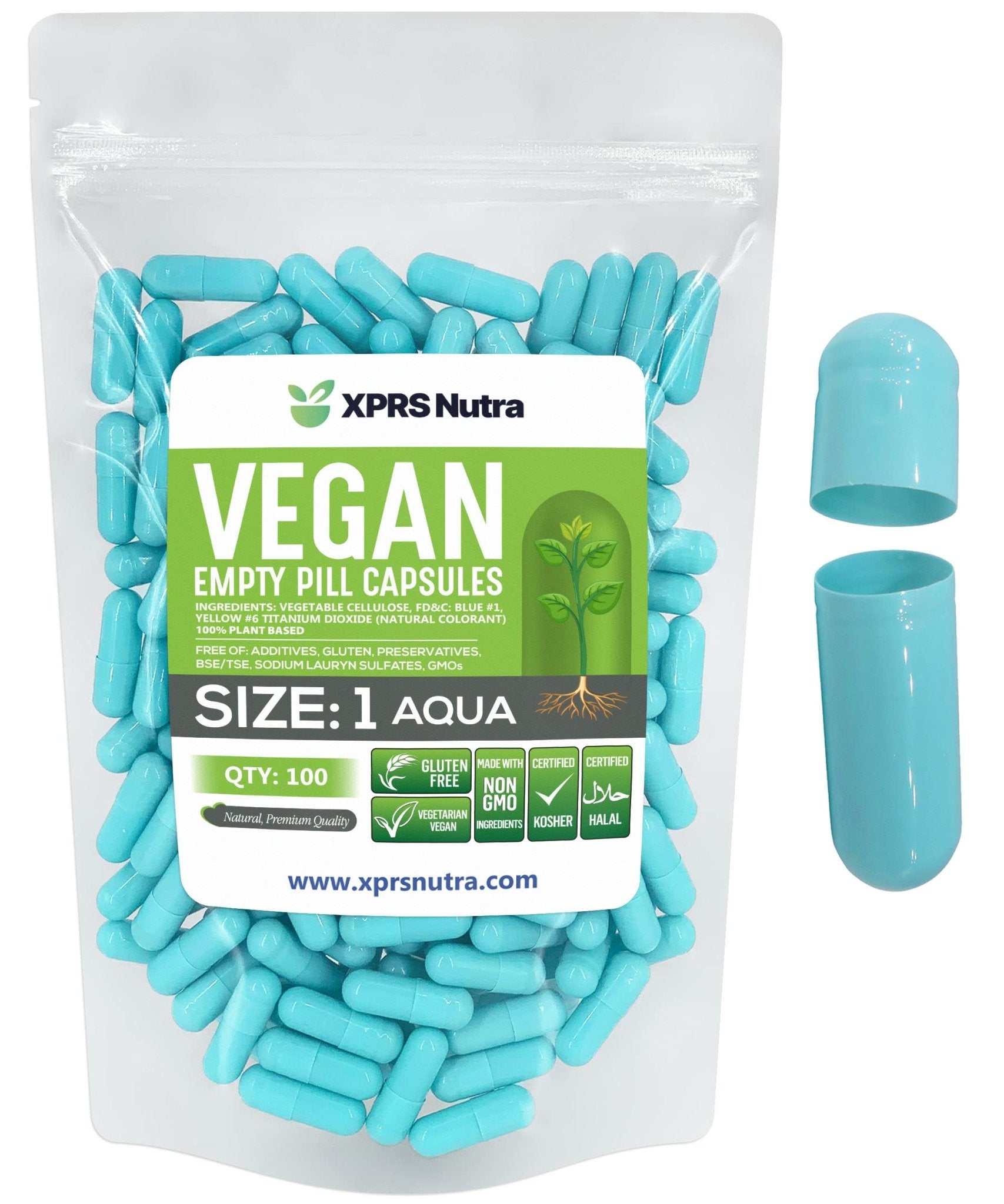 XPRS Nutra Size 1 Empty Capsules - 100 Count Empty Vegan Capsules - Vegetarian Pills - DIY Vegetable Capsule Filling- Veggie Pill Caps for Do-It-Yourself Supplements (Aqua) - TrustMedUSA