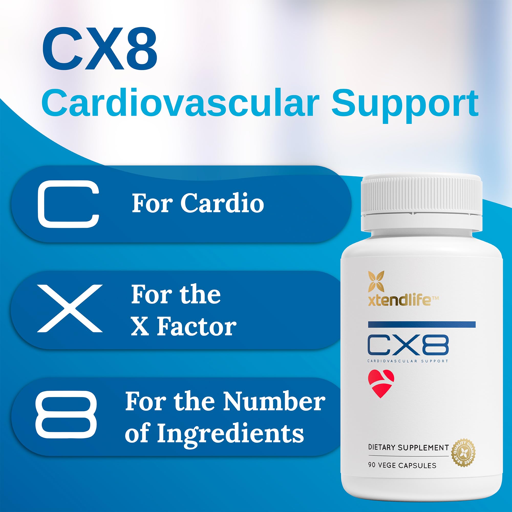 Xtendlife CX8 Heart Health Supplement for Cardiovascular Support, Circulation, and Arterial Health - with Vitamin K2 MK7, D3, Tocotrienols, and Sea Buckthorn-30 Day Supply - TrustMedUSA