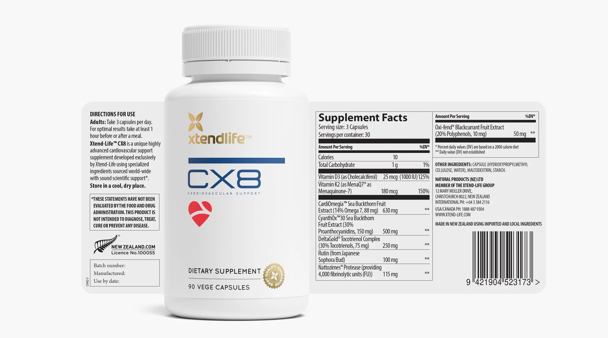 Xtendlife CX8 Heart Health Supplement for Cardiovascular Support, Circulation, and Arterial Health - with Vitamin K2 MK7, D3, Tocotrienols, and Sea Buckthorn-30 Day Supply - TrustMedUSA