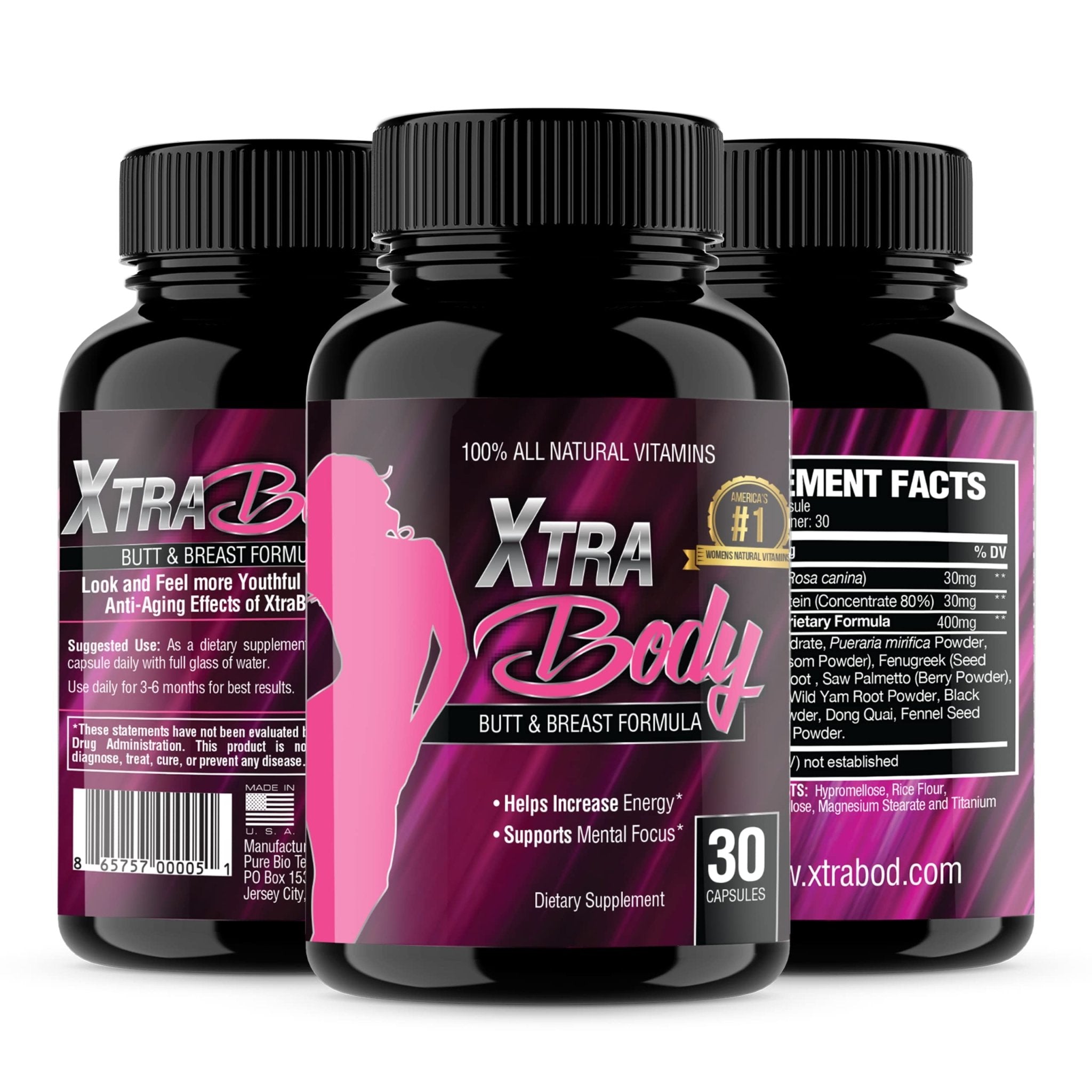 XtraBody Butt Enhancement and Breast Enlargement Supplement - Estrogen Enhancer - Increases Butt & Breast Size, Reduces Menstrual Symptoms & Provides an Extra Boost of Energy (1 Bottle=30 Capsules) - TrustMedUSA