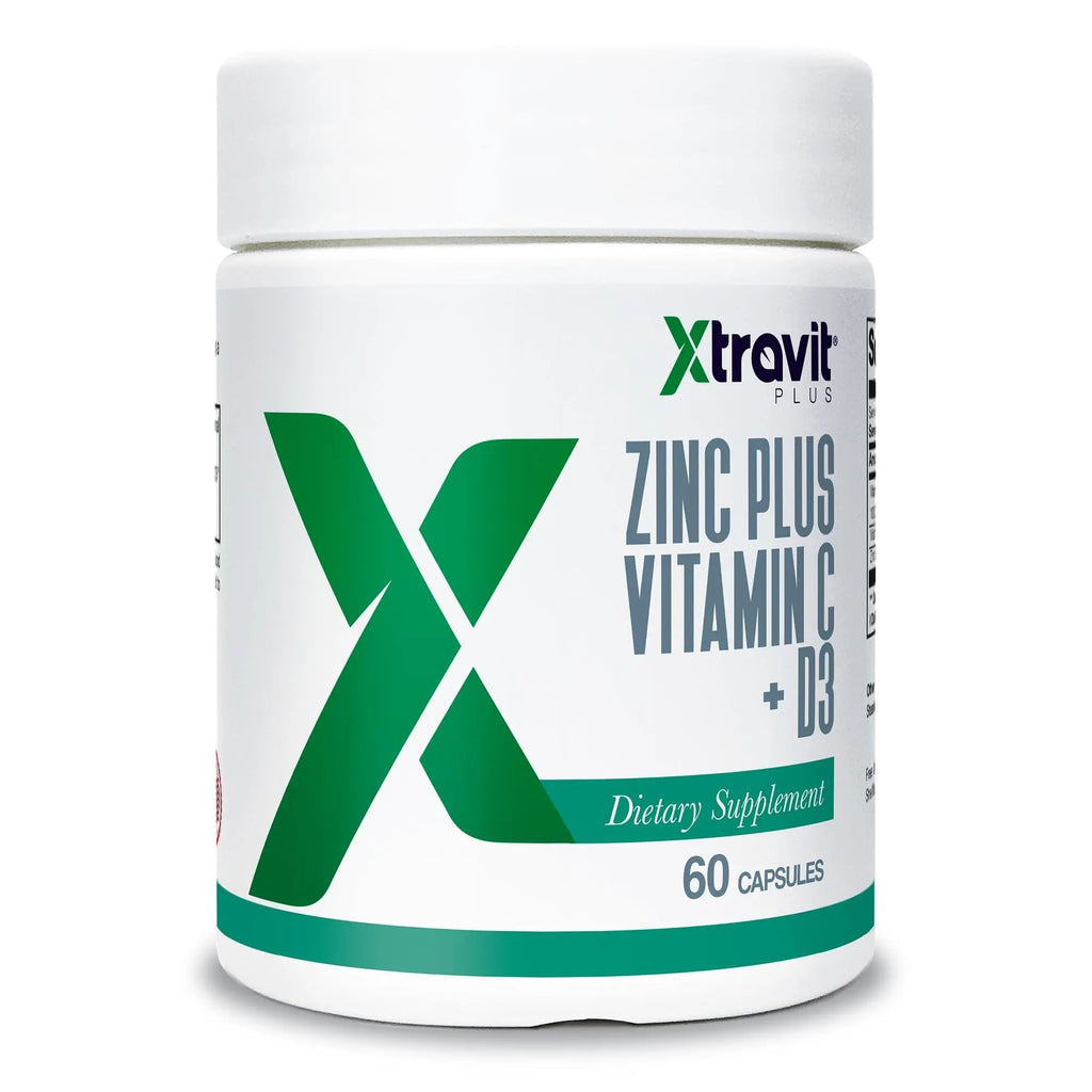 Xtravit Zinc Plus Vitamin C + D3 Supplement – Natural Immune Defense Supplements for Men & Women - May Support Skin, Energy, Bones, & Overall Wellness - Non-GMO, Gluten-Free, No Fillers, 60 Capsules - TrustMedUSA