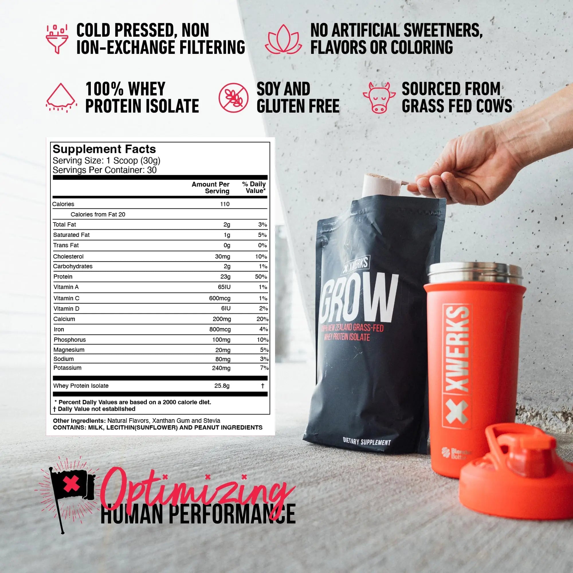 Xwerks Grow 100% New Zealand Grass-Fed Whey Protein - 25g of Pure Isolate Protein - TrustMedUSA