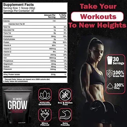 Xwerks Grow 100% New Zealand Grass-Fed Whey Protein - 25g of Pure Isolate Protein - TrustMedUSA