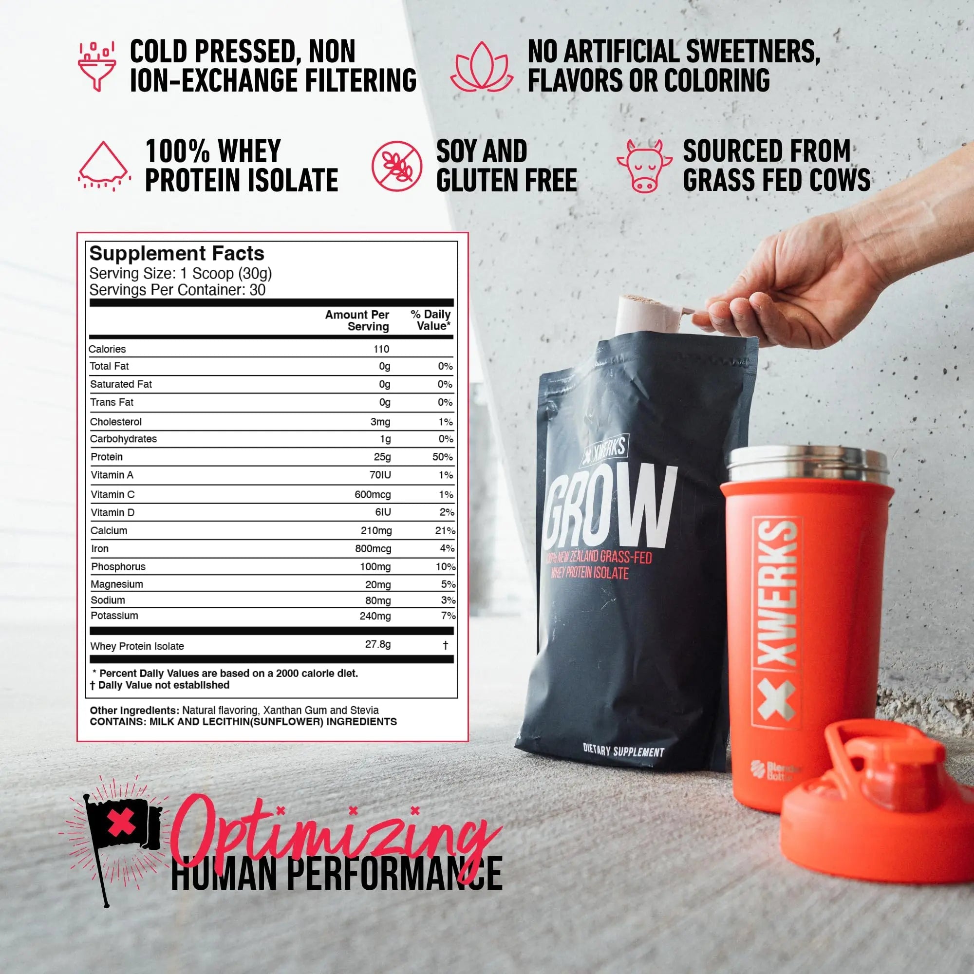Xwerks Grow 100% New Zealand Grass-Fed Whey Protein - 25g of Pure Isolate Protein - TrustMedUSA