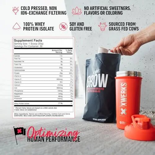 Xwerks Grow 100% New Zealand Grass-Fed Whey Protein - 25g of Pure Isolate Protein - TrustMedUSA