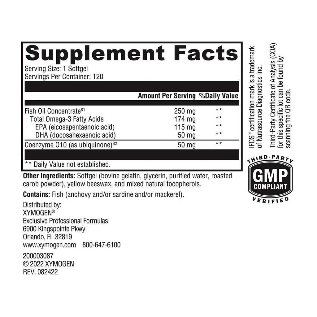 XYMOGEN CoQmax Omega 50 mg - Dual-Action Heart Health Support - CoQ10 Plus Fish Oil Omega-3 - MaxSimil Monoglyceride EPA DHA - Enhanced Absorption - 120 Softgels - Maple Wellness Supplements
