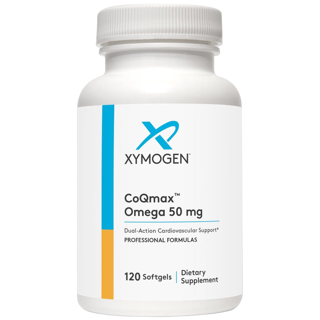 XYMOGEN CoQmax Omega 50 mg - Dual-Action Heart Health Support - CoQ10 Plus Fish Oil Omega-3 - MaxSimil Monoglyceride EPA DHA - Enhanced Absorption - 120 Softgels - Maple Wellness Supplements