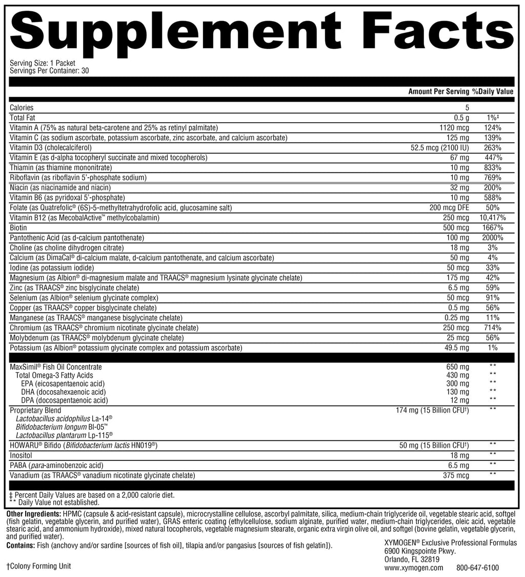 XYMOGEN Foundation Essentials - Daily Supplement Packets for Overall Health - Fish Oil, Magnesium & Probiotics - Travel-Friendly - Gluten-Free & Non-GMO - 30 Packets - TrustMedUSA