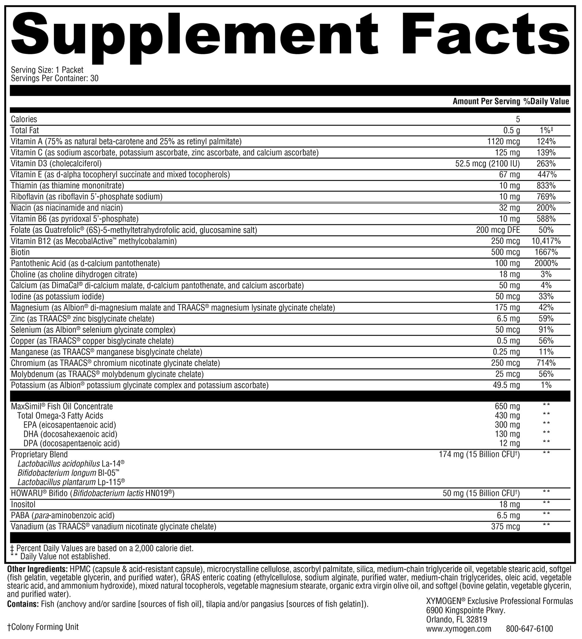 XYMOGEN Foundation Essentials - Daily Supplement Packets for Overall Health - Fish Oil, Magnesium & Probiotics - Travel-Friendly - Gluten-Free & Non-GMO - 30 Packets - TrustMedUSA