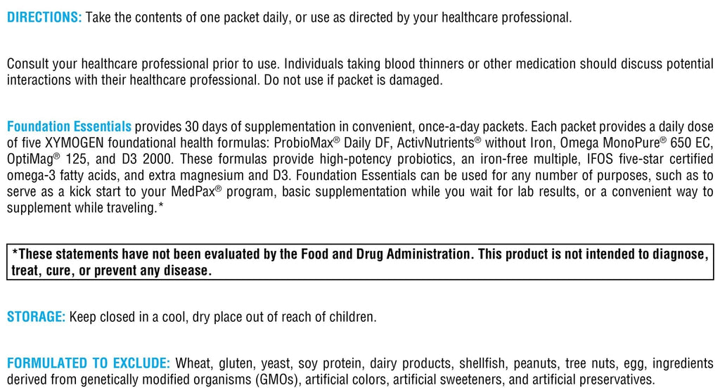 XYMOGEN Foundation Essentials - Daily Supplement Packets for Overall Health - Fish Oil, Magnesium & Probiotics - Travel-Friendly - Gluten-Free & Non-GMO - 30 Packets - TrustMedUSA