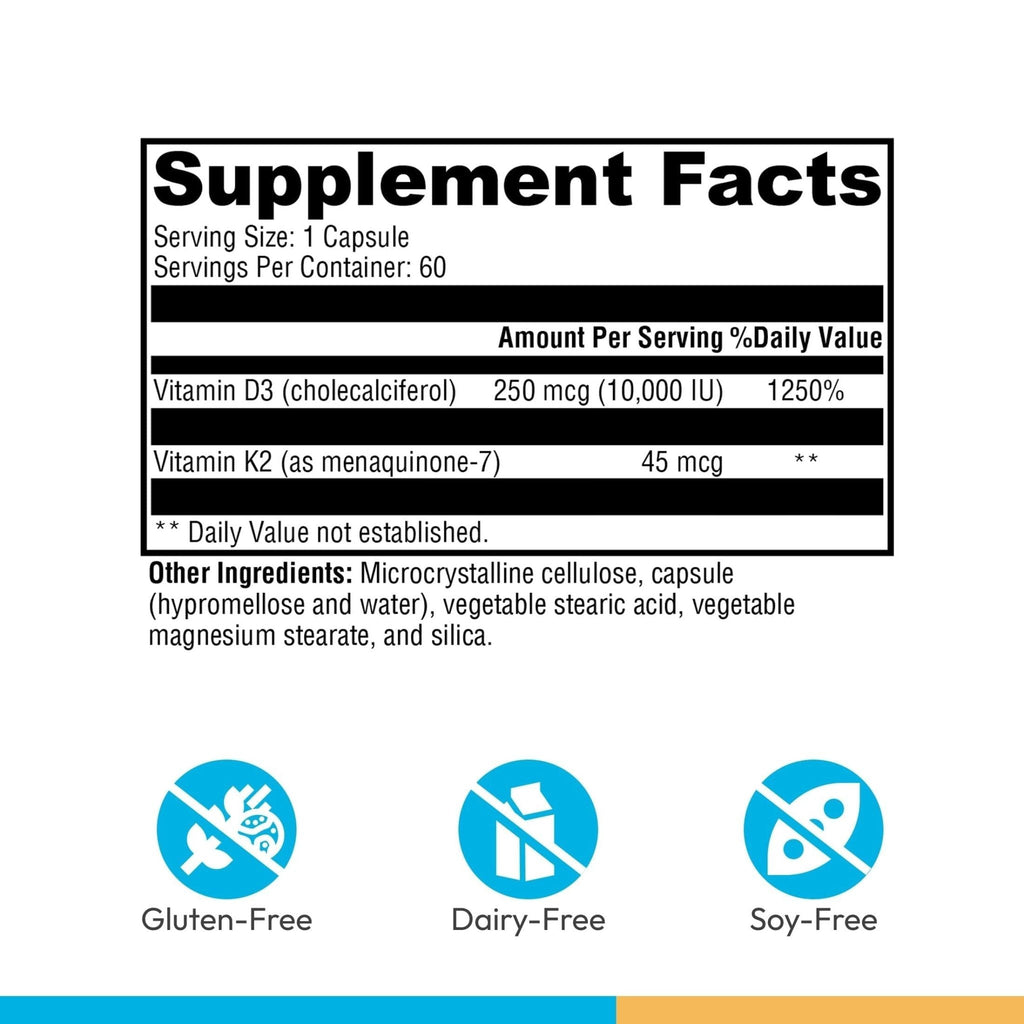 XYMOGEN K2-D3 10000 - Vitamin D3 K2 Supplement for Immune, Bone & Cardiovascular Support* - Non-GMO, Gluten-Free, Vegetarian - 60 Capsules - Maple Wellness Supplements