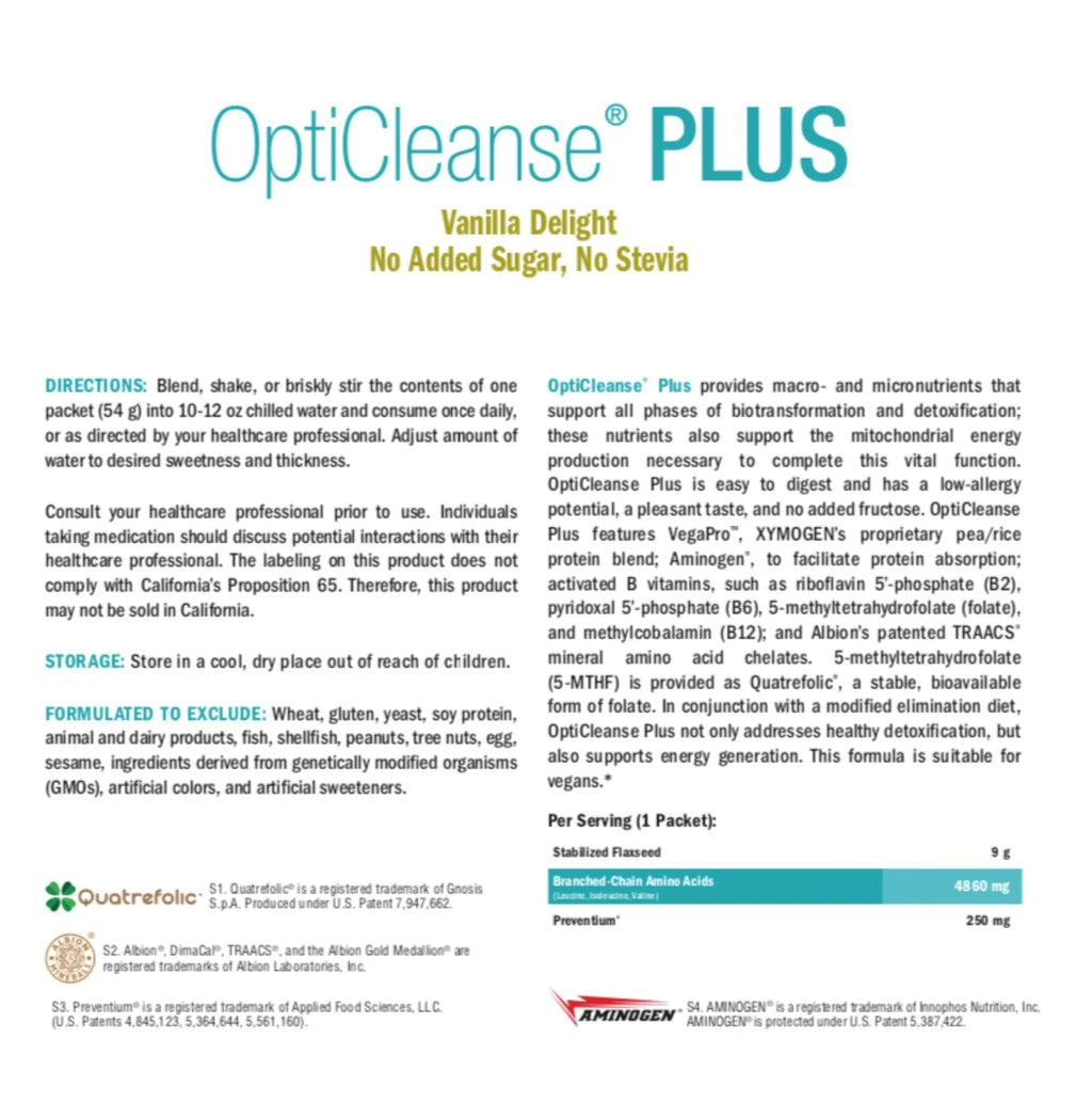 XYMOGEN OptiCleanse Plus - Gut Cleanse Powder - B Vitamins, Plant-Based Protein - Gluten-Free, Sugar-Free & Vegan - Vanilla Delight Flavor - 10 Servings - TrustMedUSA