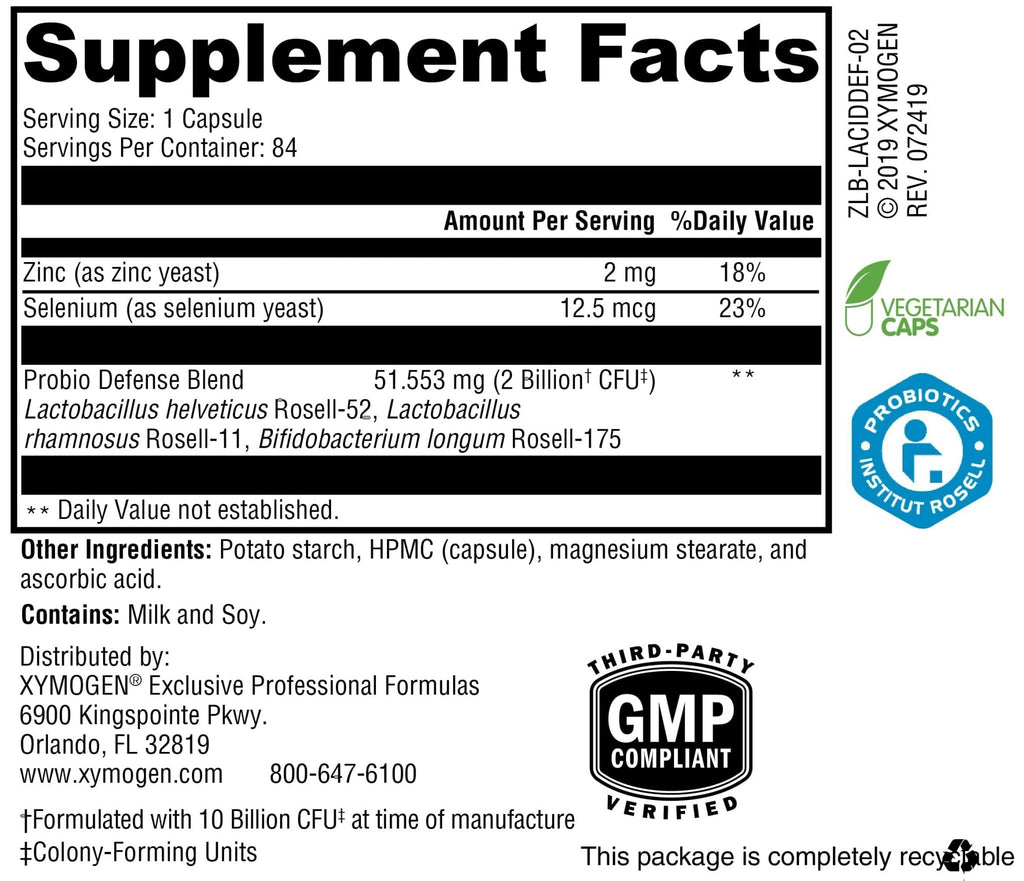 XYMOGEN Probio Defense - Daily Probiotic Blend for GI Balance Support - Immune & Gut Health Aid - 10 Billion CFU - Lactobacillus Rhamnosus, Zinc & Selenium - Gluten-Free & Non-GMO - 84 Capsules - TrustMedUSA