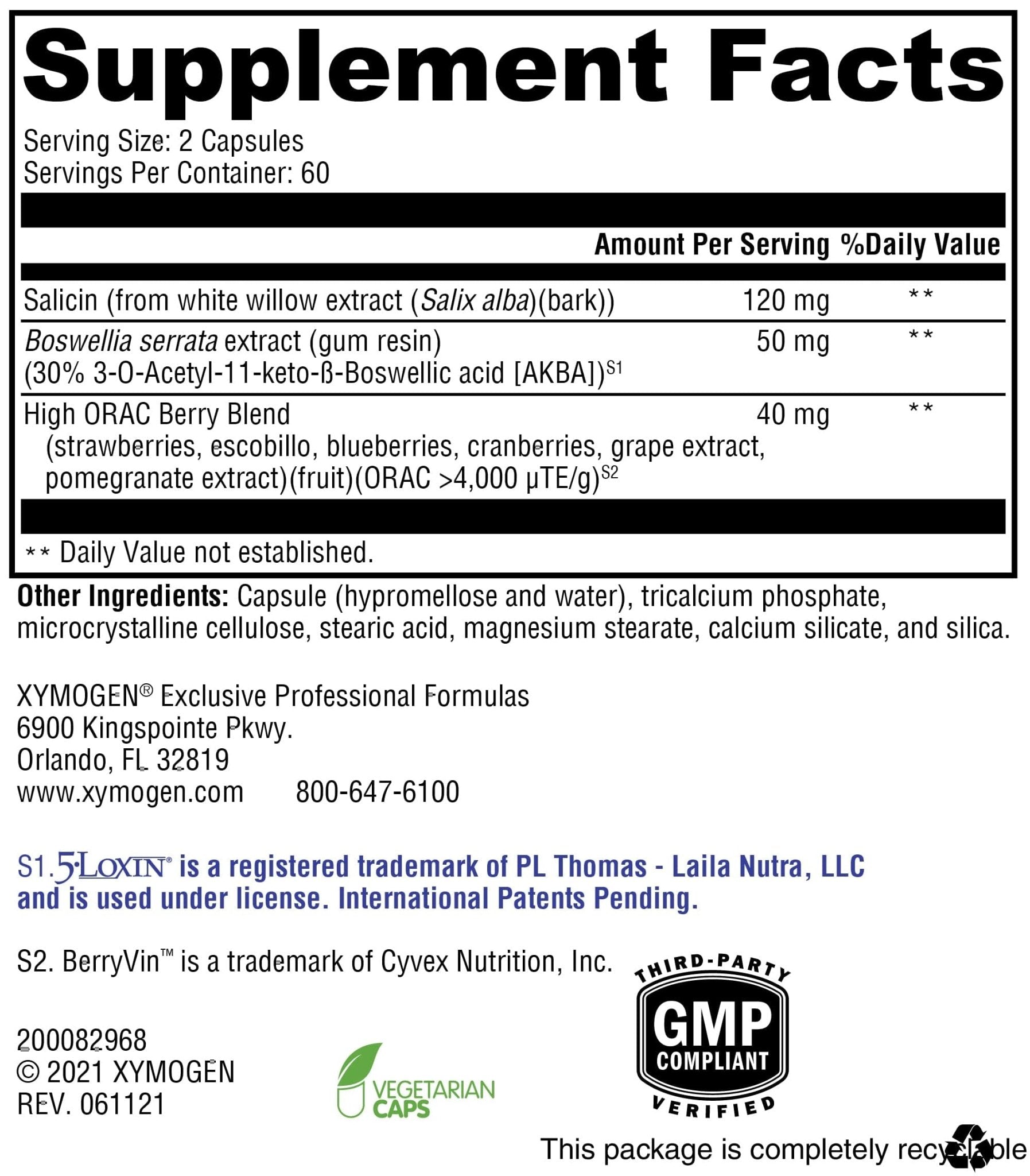 XYMOGEN Saloxicin - Antioxidant Support Supplement - Grape Seed Extract, Pomegranate Fruit & Cranberry Supplement - White Willow Bark & Boswellia Extract - 120 Capsules - TrustMedUSA