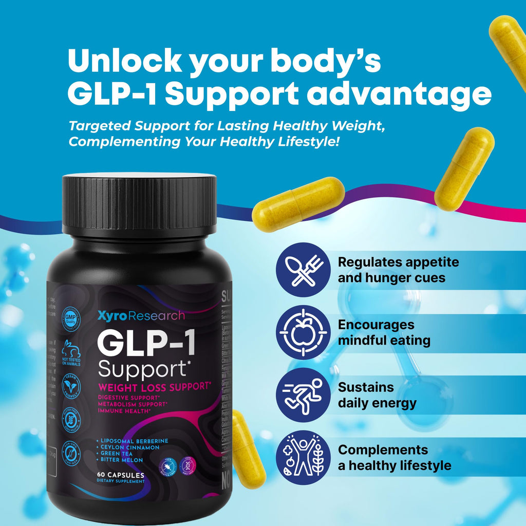 Xyro Research GLP-1 Support Weight Loss Supplement - Appetite Suppressant & Metabolism Booster to Support Natural Hunger Control Curb Cravings Burn Fat & Gut Wellness - TrustMedUSA