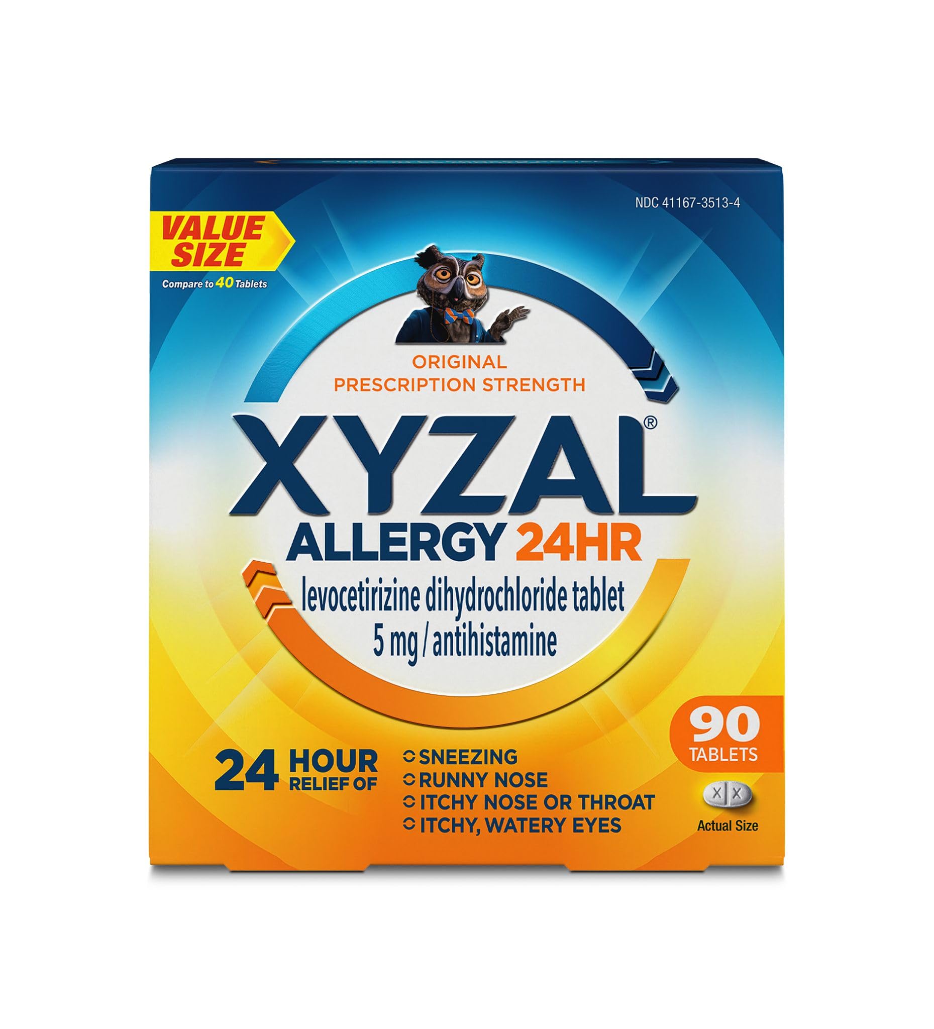 Xyzal 24 Hour Allergy Relief Medicine, Original Prescription Strength Antihistamine, Levocetirizine Dihydrochloride Tablets, 5 mg, 90 Count - Maple Wellness Supplements