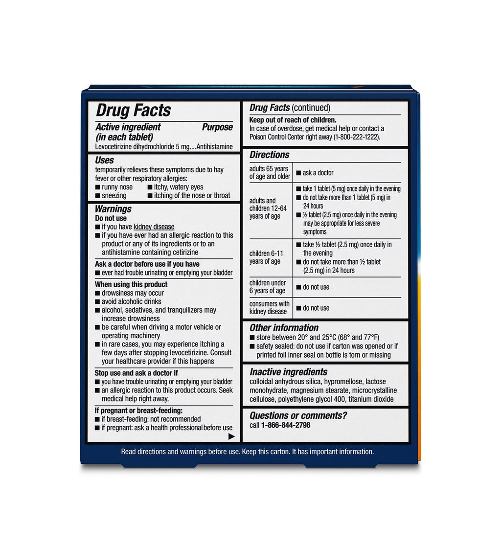 Xyzal 24 Hour Allergy Relief Medicine, Original Prescription Strength Antihistamine, Levocetirizine Dihydrochloride Tablets, 5 mg, 90 Count - Maple Wellness Supplements