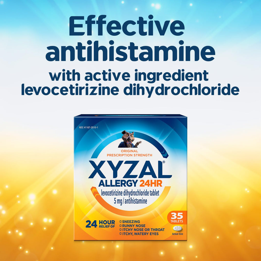 Xyzal 24 Hour Allergy Relief Medicine, Original Prescription Strength Antihistamine, Levocetirizine Dihydrochloride Tablets, 5 mg, 90 Count - Maple Wellness Supplements