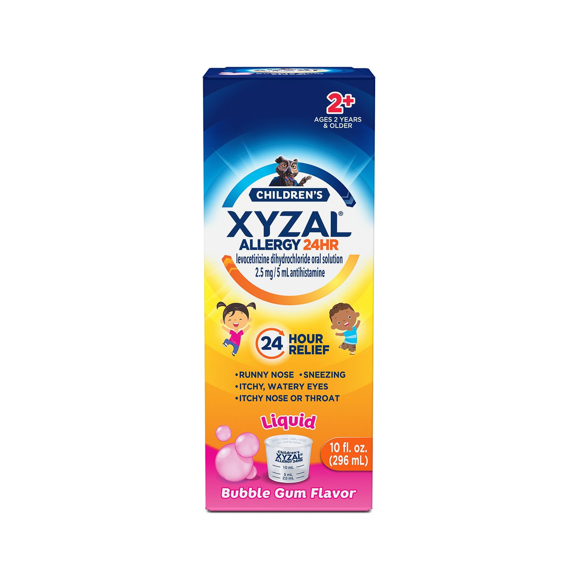 Xyzal Children's 24 Hour Allergy Relief Medicine for Kids, Levocetirizine Dihydrochloride Liquid Antihistamine, Bubble Gum, 10 Fl. oz. - Maple Wellness Supplements