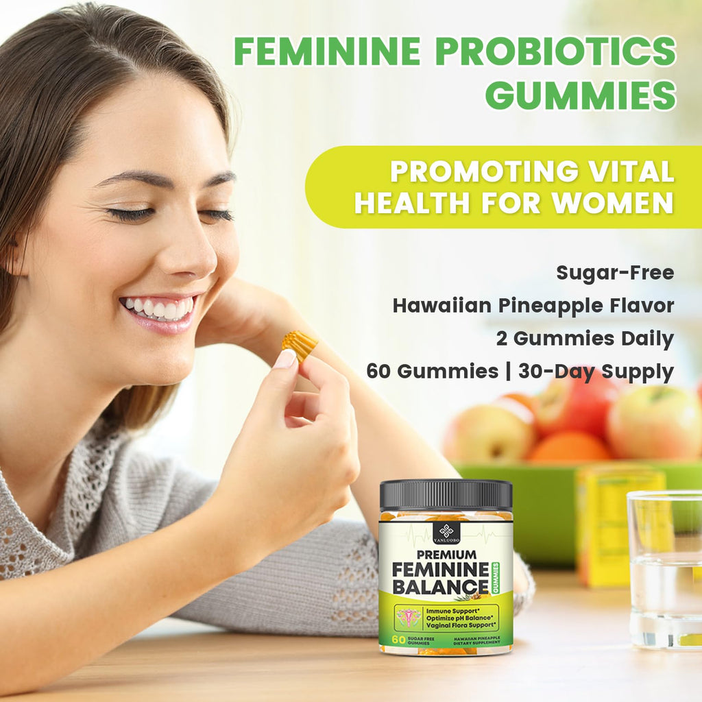 YANLUOBO Feminine Balance Probiotic Gummies - Women's Vaginal Health Support | PH Balance & Odor, Flora, Immune Support | Probiotics for Women, Vegan Pineapple Flavor, 60 Count - TrustMedUSA
