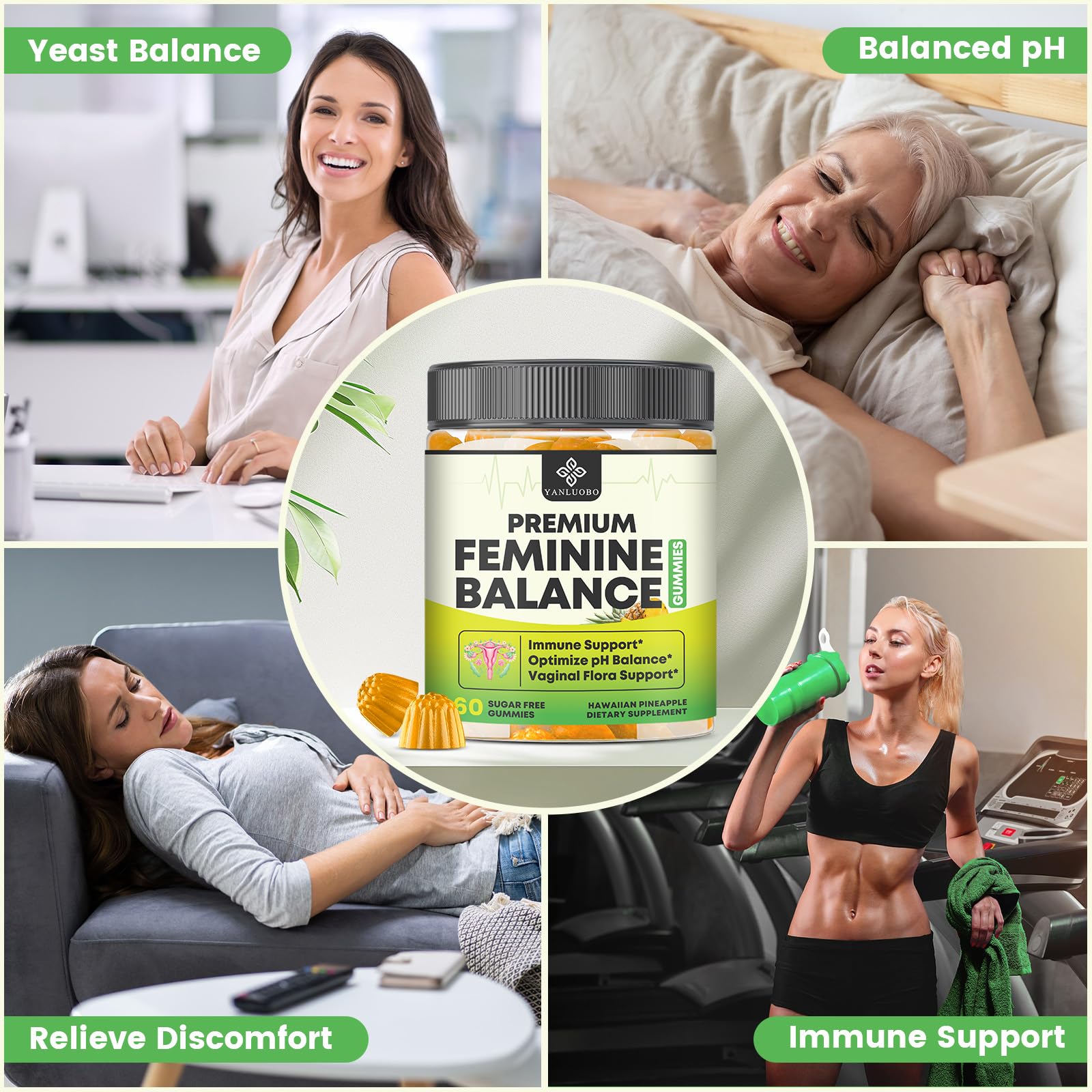 YANLUOBO Feminine Balance Probiotic Gummies - Women's Vaginal Health Support | PH Balance & Odor, Flora, Immune Support | Probiotics for Women, Vegan Pineapple Flavor, 60 Count - TrustMedUSA
