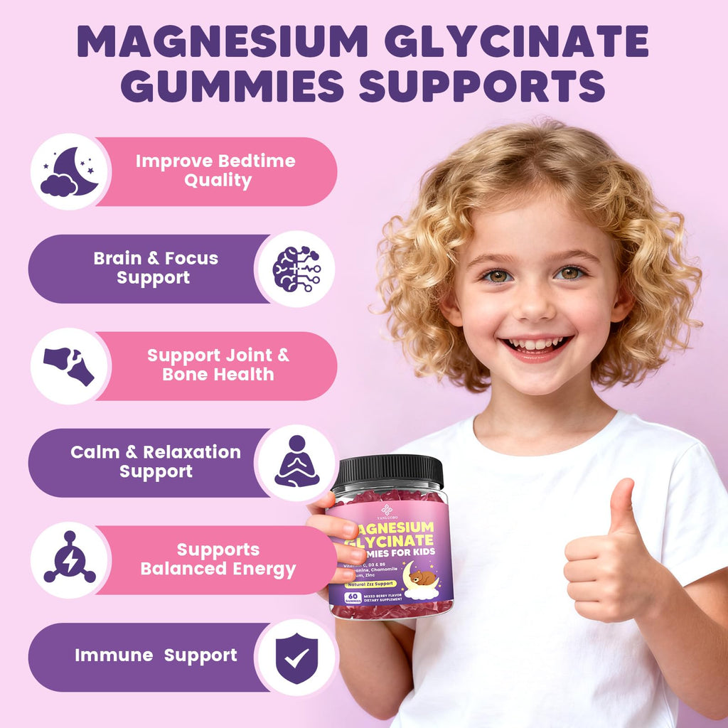 YANLUOBO Kids Magnesium Gummies, Magnesium Glycinate Gummies 400mg/200mg with L-Theanine, Chamomile, Vitamin B6, D3 for Kids, Relaxation & Zzz Support, - TrustMedUSA