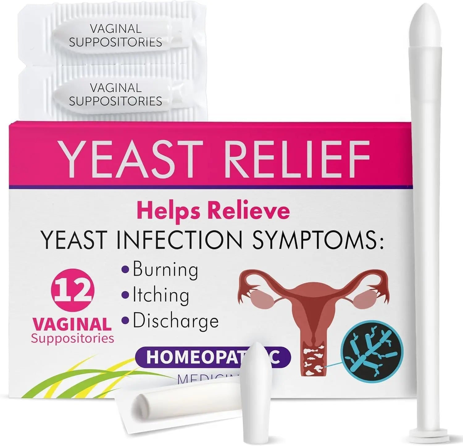Yeast Infection Treatment for Women | Boric Acid Suppositories For Women | Helps Relieve Itching & Irritation | Vaginal Aid for Inflammation, Dryness & Watery Discharge | 12 Vaginal Suppositories - TrustMedUSA