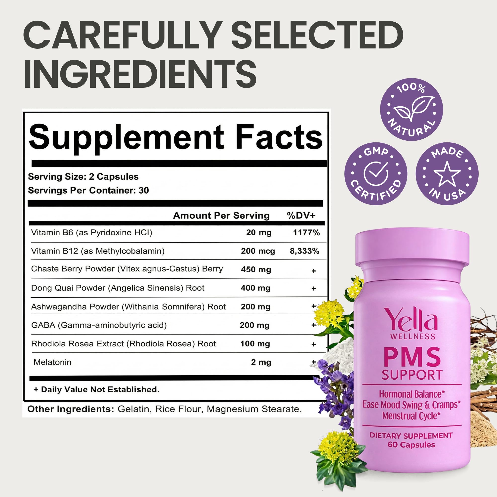 YELLA WELLNESS Hormone Balance for Women - PMS Support Supplement for Women w/Chaste Tree, Dong Quai and Ashwagandha- PMS and Menopause Relief for Bloating, Cramps and Mood Swings- (60ct) - TrustMedUSA