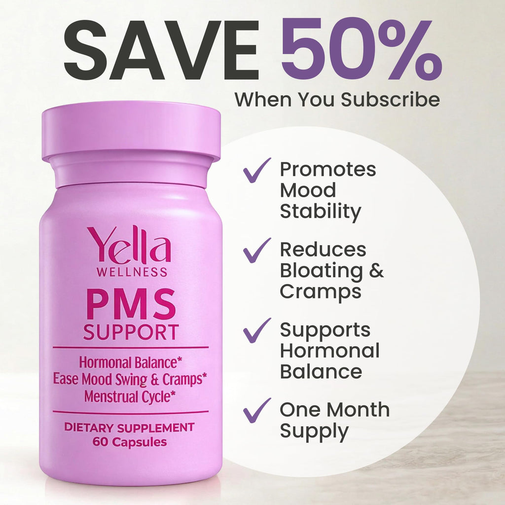 YELLA WELLNESS Hormone Balance for Women - PMS Support Supplement for Women w/Chaste Tree, Dong Quai and Ashwagandha- PMS and Menopause Relief for Bloating, Cramps and Mood Swings- (60ct) - TrustMedUSA
