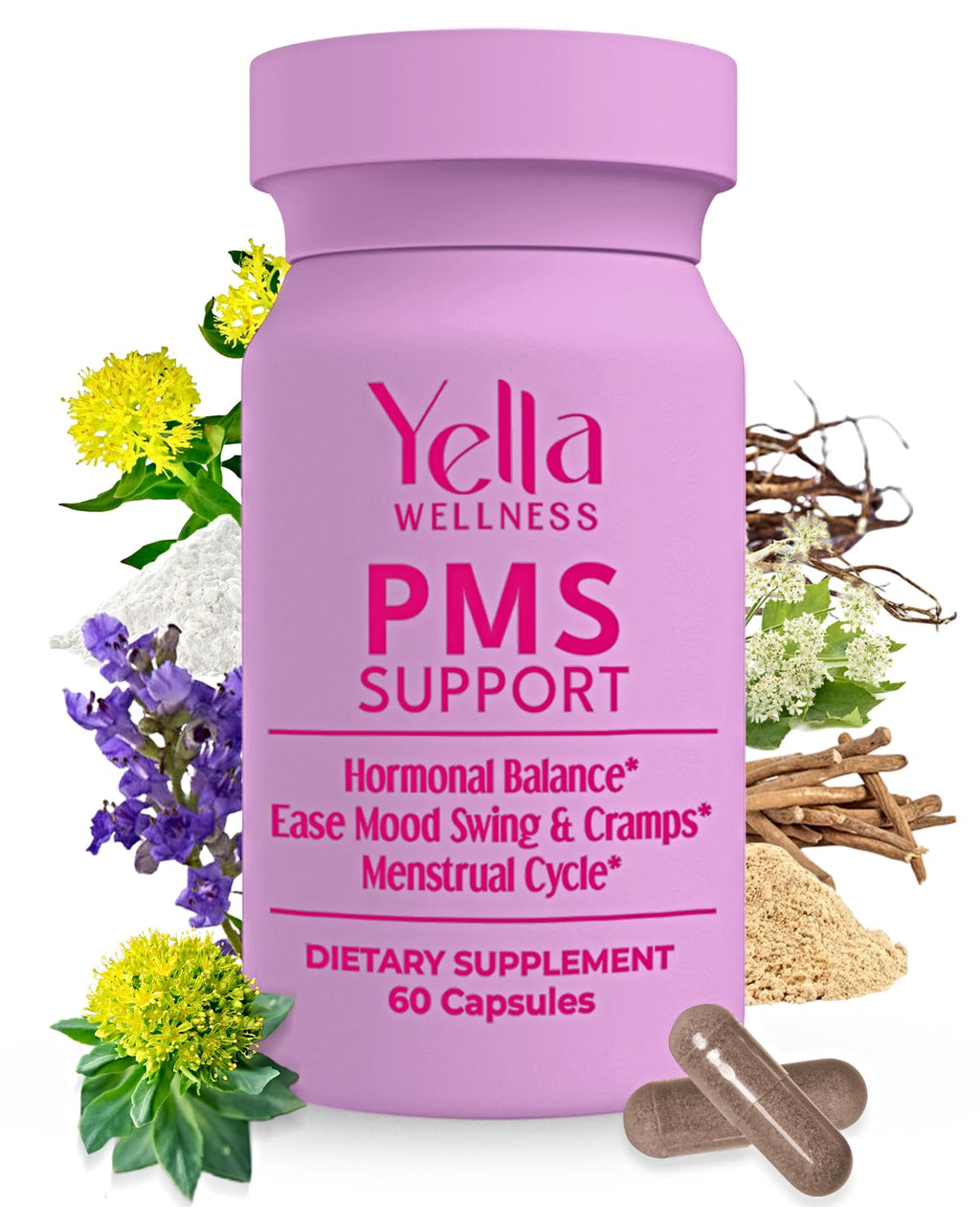 YELLA WELLNESS Hormone Balance for Women - PMS Support Supplement for Women w/Chaste Tree, Dong Quai and Ashwagandha- PMS and Menopause Relief for Bloating, Cramps and Mood Swings- (60ct) - TrustMedUSA