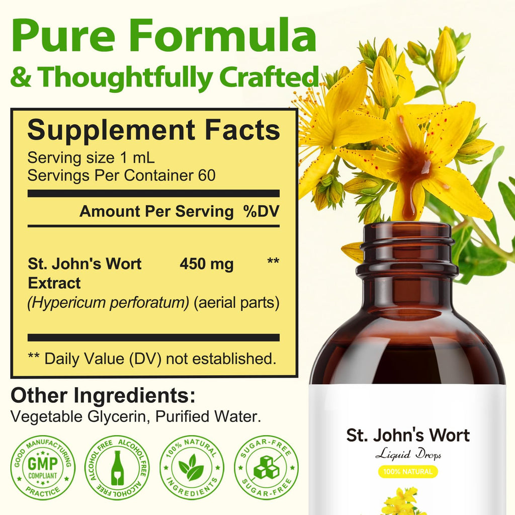 YEMFGQOE St Johns Wort Tincture | Mood Support | Alcohol Free Liquid Extract Drops | Hypericum Perforatum | Vegan, Non-GMO, Gluten Free | 2 fl oz - Maple Wellness Supplements
