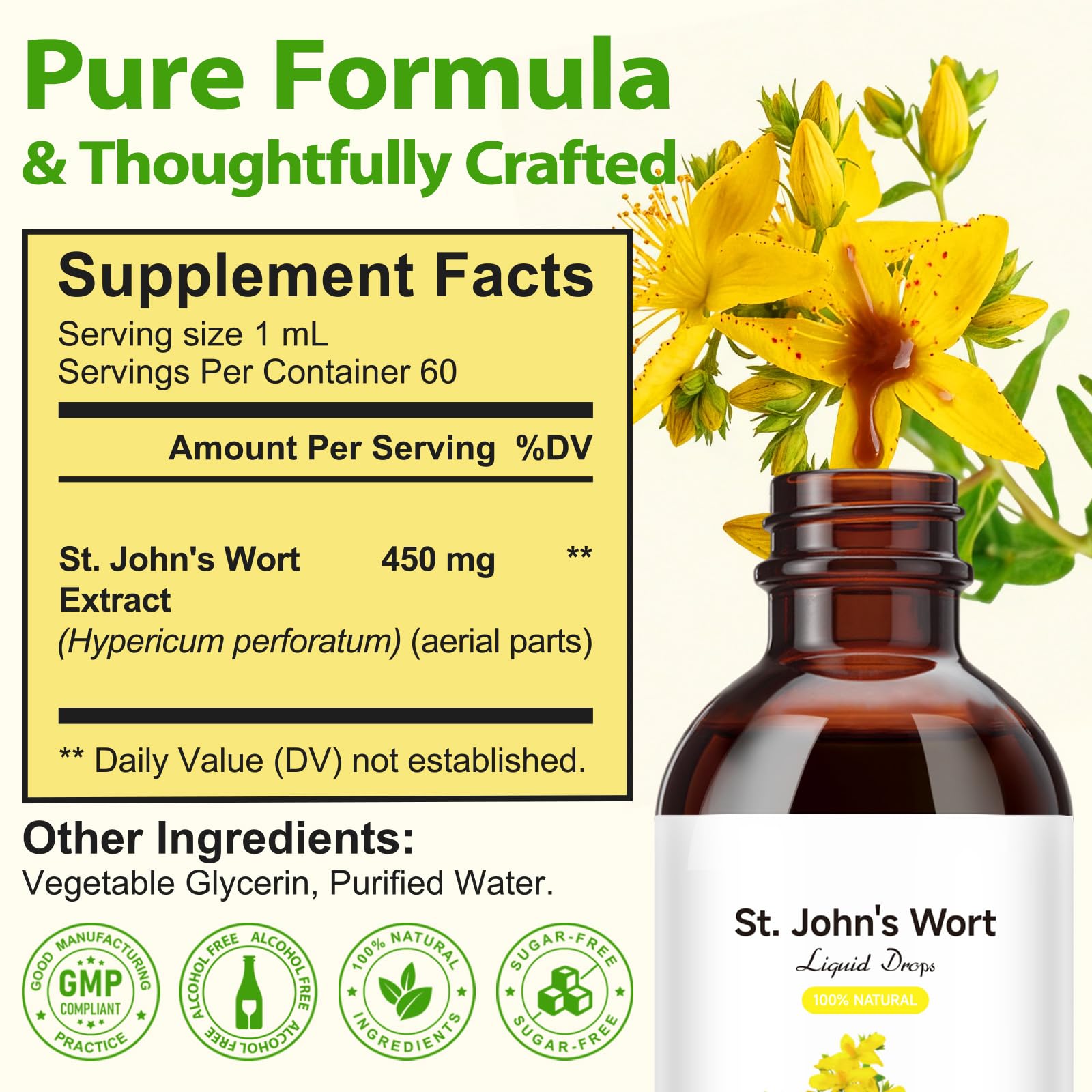 YEMFGQOE St Johns Wort Tincture | Mood Support | Alcohol Free Liquid Extract Drops | Hypericum Perforatum | Vegan, Non-GMO, Gluten Free | 2 fl oz - Maple Wellness Supplements