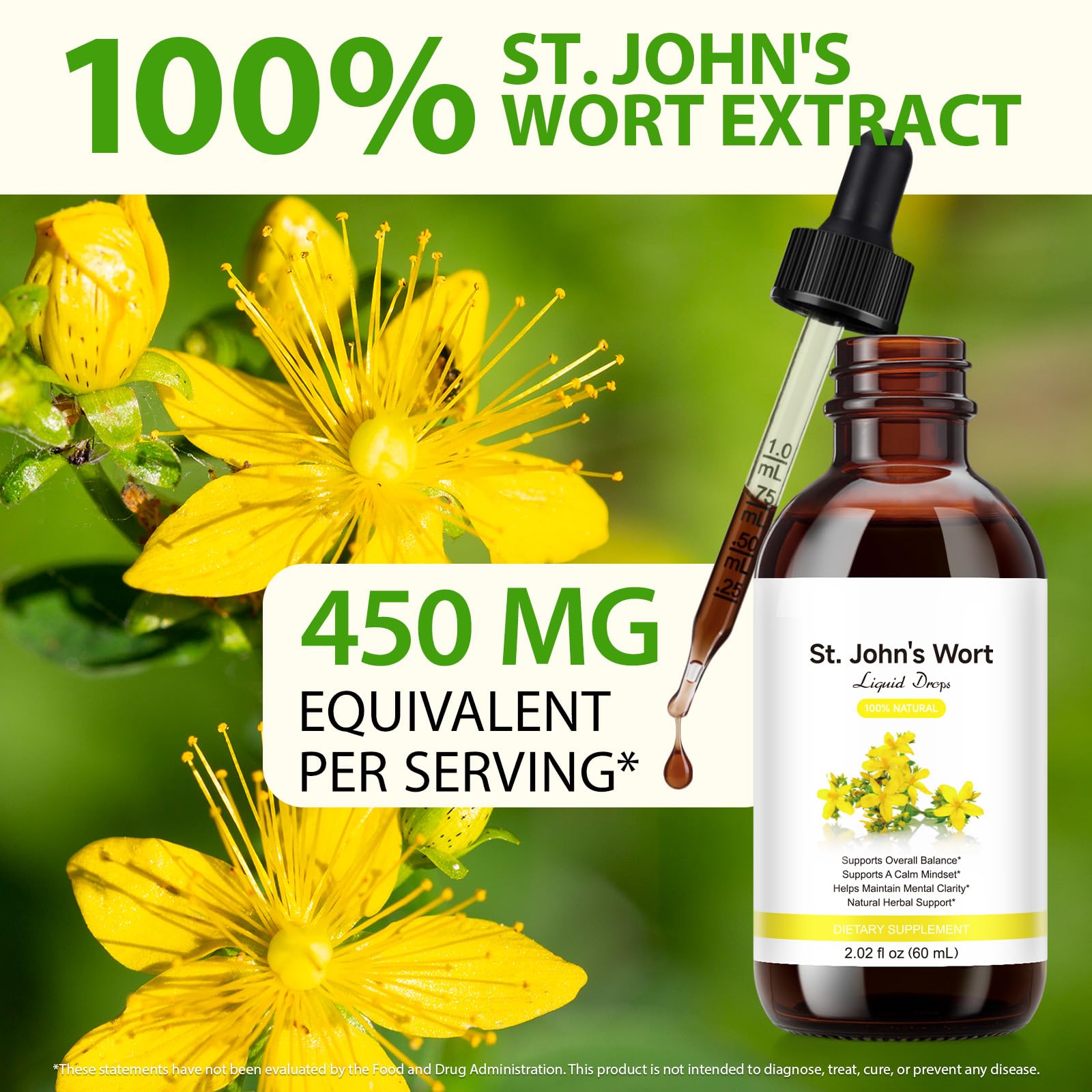 YEMFGQOE St Johns Wort Tincture | Mood Support | Alcohol Free Liquid Extract Drops | Hypericum Perforatum | Vegan, Non-GMO, Gluten Free | 2 fl oz - Maple Wellness Supplements