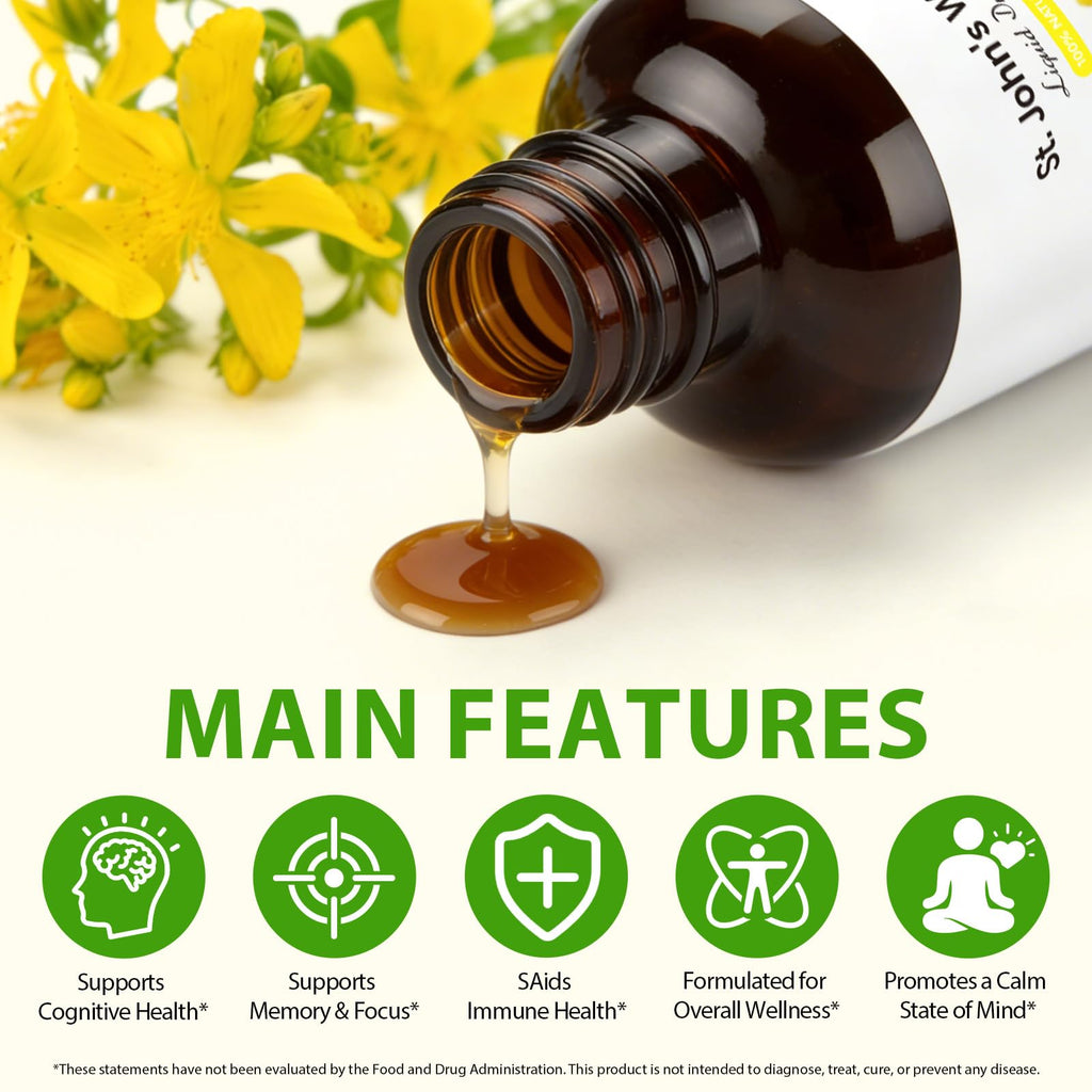 YEMFGQOE St Johns Wort Tincture | Mood Support | Alcohol Free Liquid Extract Drops | Hypericum Perforatum | Vegan, Non-GMO, Gluten Free | 2 fl oz - Maple Wellness Supplements