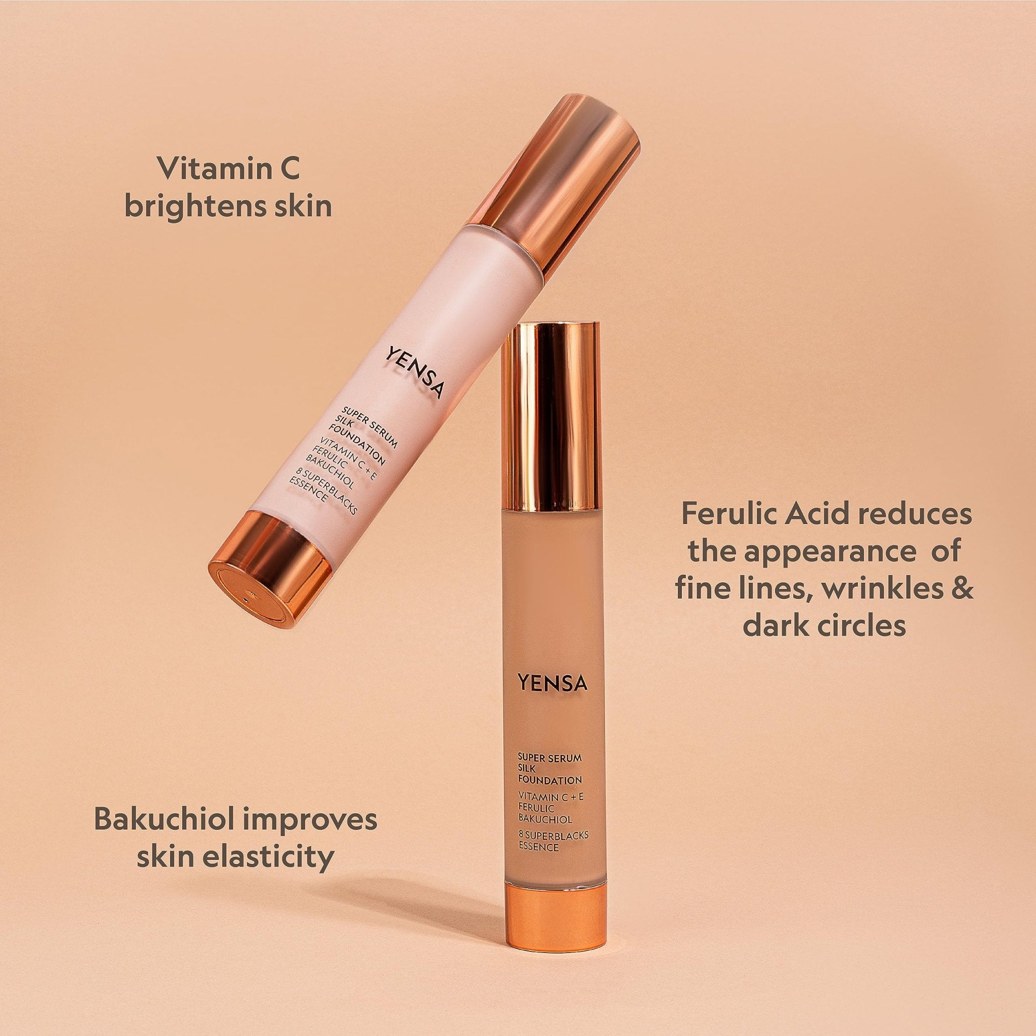 YENSA Serum Foundation Makeup - Super Silk Full Coverage Foundation Enriched with Peptides, Vitamin C & Ferulic Acid to Help Reduce Fine Lines, Wrinkles & Dark Circles - Light 1 (1 oz) - TrustMedUSA