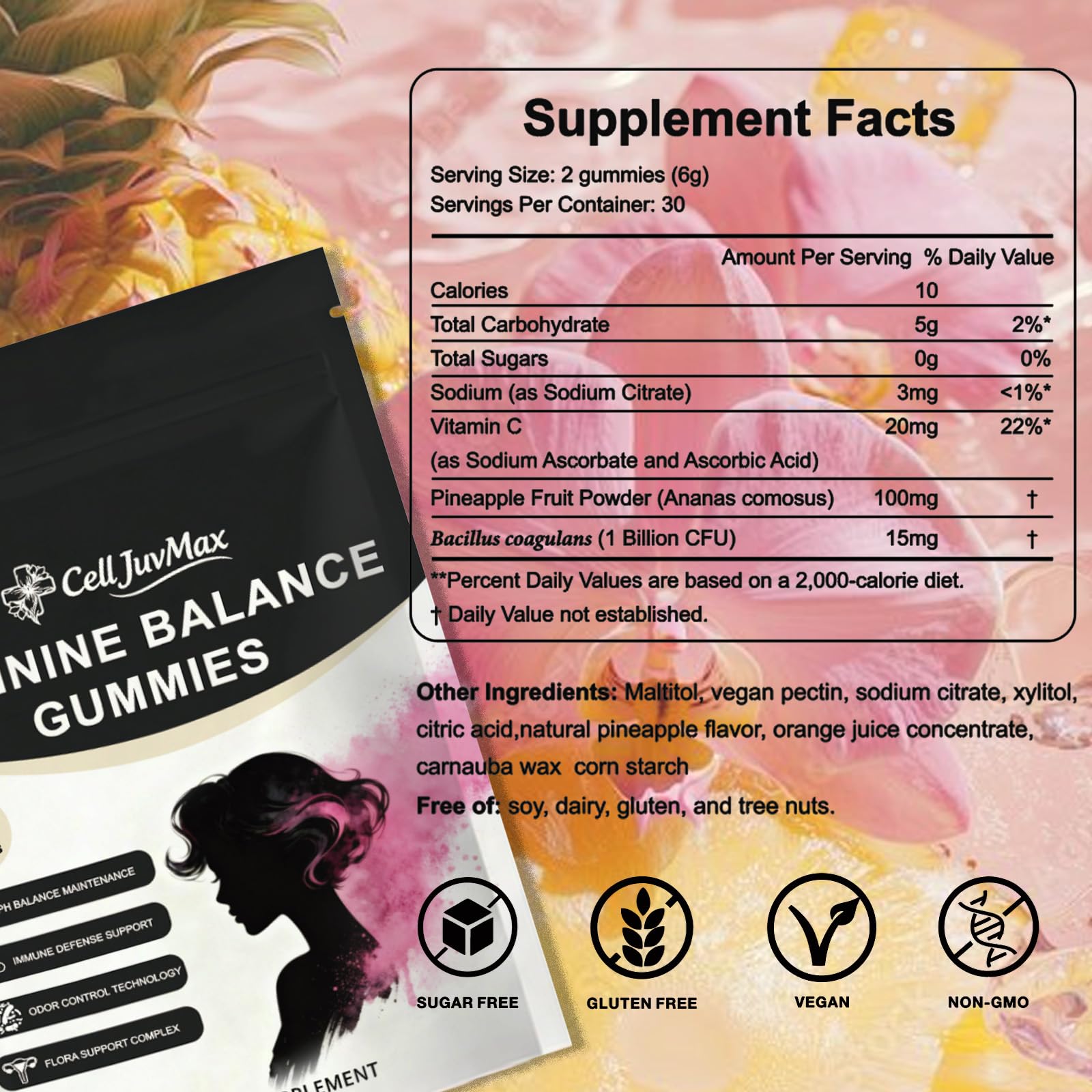 YFDSRF Feminine Balance Probiotic Gummies for Women - with Hawaiian Pineapple, pH Balance Support, Healthy Odor & Flora, Vaginal & Immune Health, Vegan Dietary Supplement - 60 Gummies (1) - TrustMedUSA