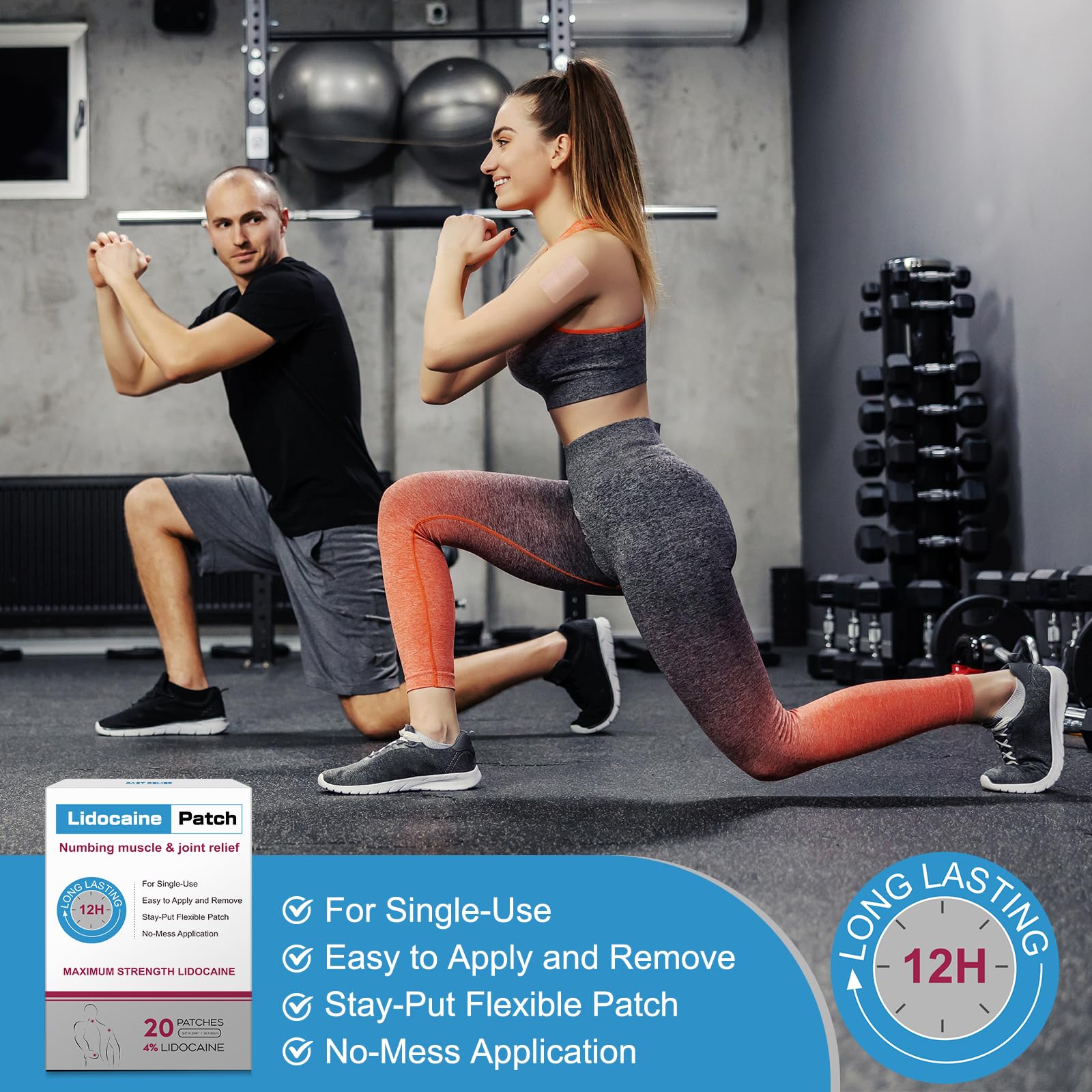 YOAPA 4% Lidocaine Pain Relief Patches | Maximum Strength Numbing Gel Patch for Back, Neck, Knee, Shoulder & Joint Pain | Up to 12 Hour Temporary Relief | 20 Count - G41 - TrustMedUSA