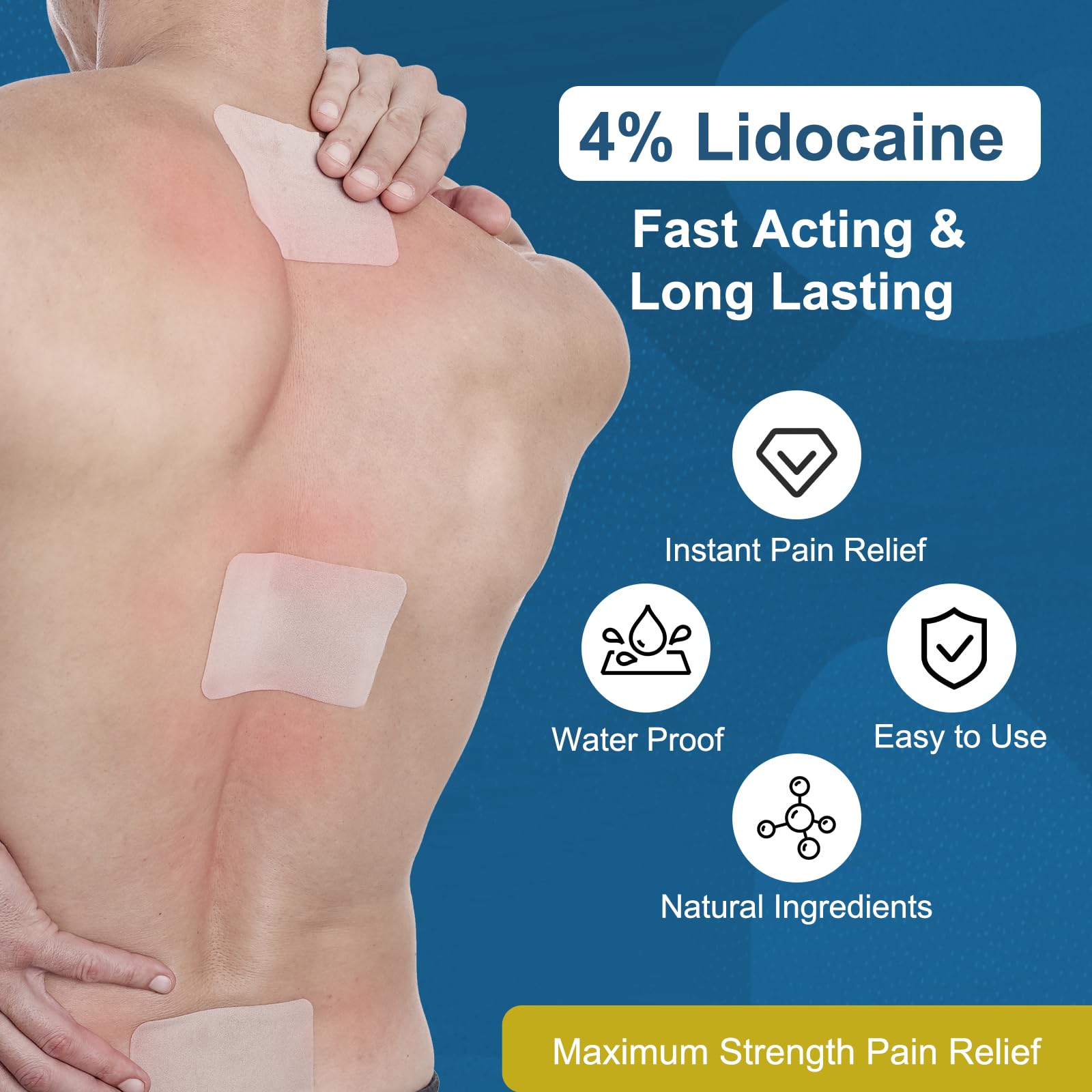 YOAPA Teemofe 4% Lidocaine Patches, Maximum Strength Pain Relieving Patch for Back, Neck, Shoulder, Knee and Muscle Soreness - 12 Hour Efficient Relief-009 - TrustMedUSA
