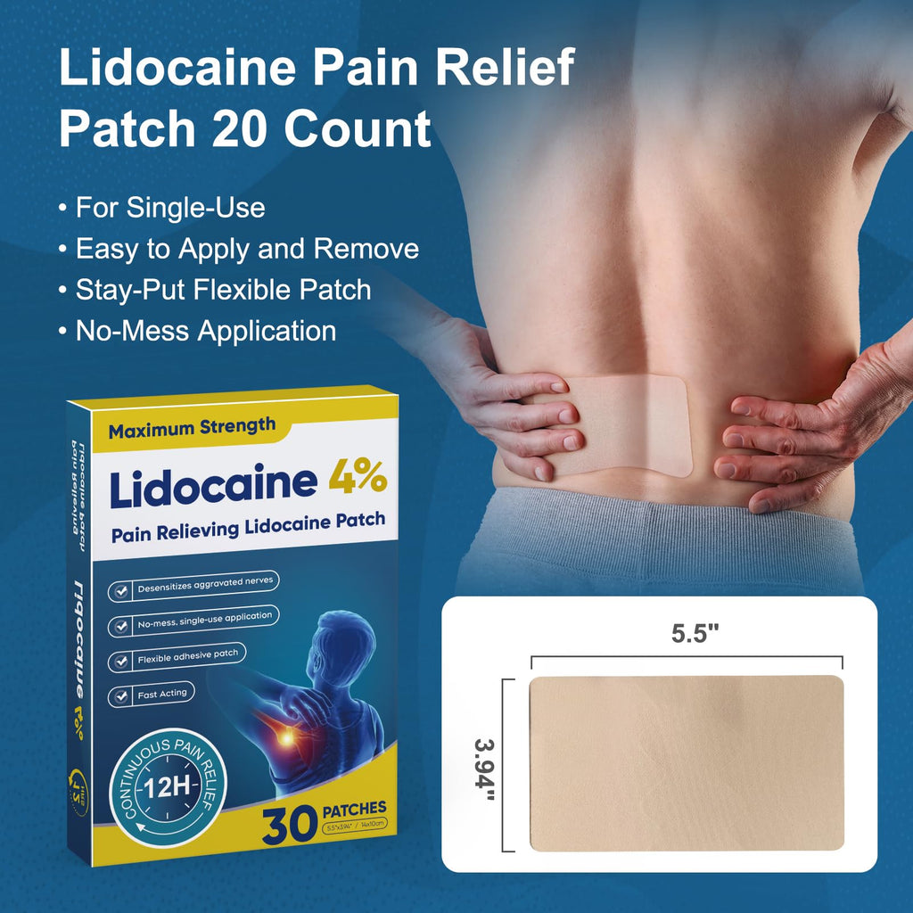 YOAPA Teemofe 4% Lidocaine Patches, Maximum Strength Pain Relieving Patch for Back, Neck, Shoulder, Knee and Muscle Soreness - 12 Hour Efficient Relief-009 - TrustMedUSA