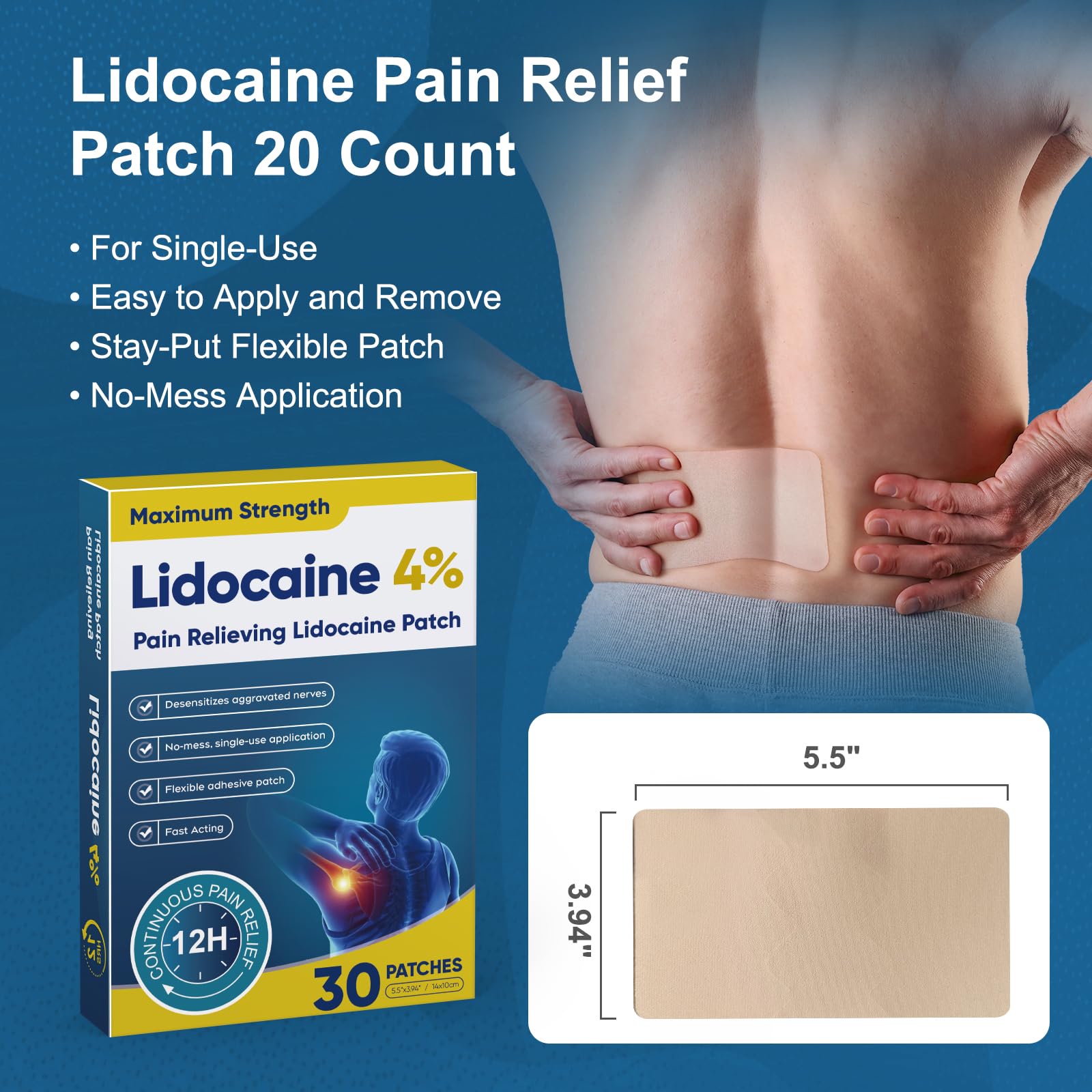 YOAPA Teemofe 4% Lidocaine Patches, Maximum Strength Pain Relieving Patch for Back, Neck, Shoulder, Knee and Muscle Soreness - 12 Hour Efficient Relief-009 - TrustMedUSA