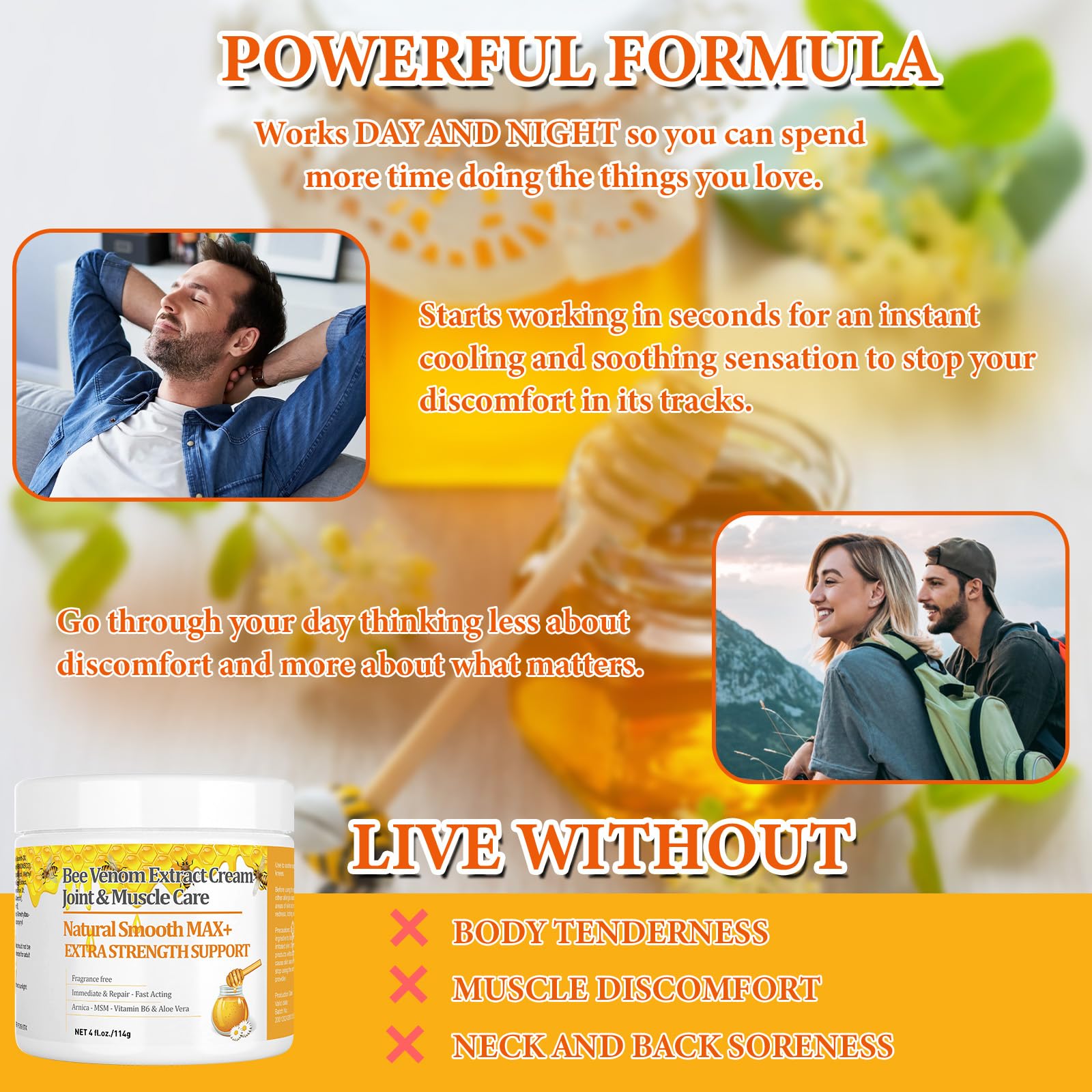 YOKOBBYES Pure Bee Venom Joint, Muscle & Bone Cream, Instant Relief, Back, Neck, Hand, Feet, Knee, Muscle, Shoulder, Ankle, Foot Discomfort, for Adults and The Elderly, - TrustMedUSA