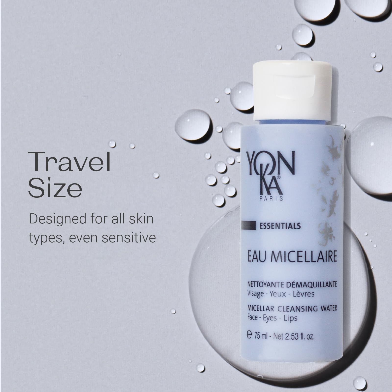 Yonka Eau Micellaire Travel Size | Micellar Water and Cleansing Makeup Remover | Gentle Face Wash with Rose and Chamomile to Remove Impurities and Hydrate | Paraben-Free | 2.53 fl oz - TrustMedUSA