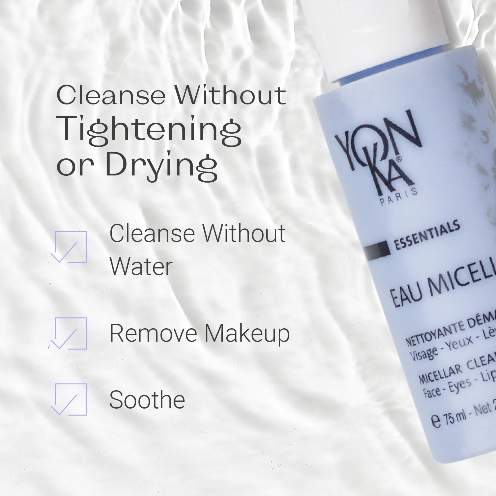 Yonka Eau Micellaire Travel Size | Micellar Water and Cleansing Makeup Remover | Gentle Face Wash with Rose and Chamomile to Remove Impurities and Hydrate | Paraben-Free | 2.53 fl oz - TrustMedUSA