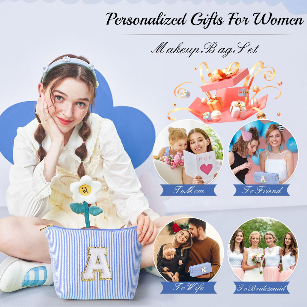 YOOLIFE Birthday Gifts for Teen Girls Kids Initial Makeup Bag | Teen Girl Gift Trendy Stuff | Travel Makeup Bag Toiletry Bags | Gifts for 3 4 5 6 7 8 9 10 11 12 13 Year Old Girl Blue K - TrustMedUSA