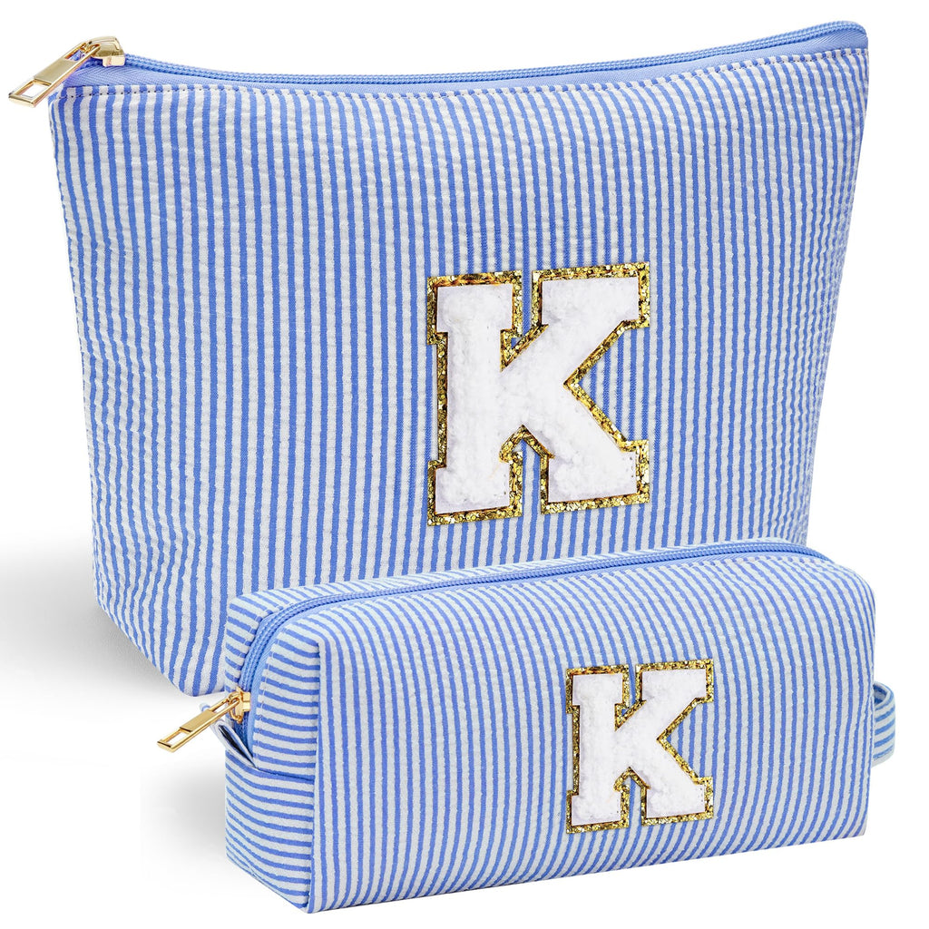 YOOLIFE Birthday Gifts for Teen Girls Kids Initial Makeup Bag | Teen Girl Gift Trendy Stuff | Travel Makeup Bag Toiletry Bags | Gifts for 3 4 5 6 7 8 9 10 11 12 13 Year Old Girl Blue K - TrustMedUSA