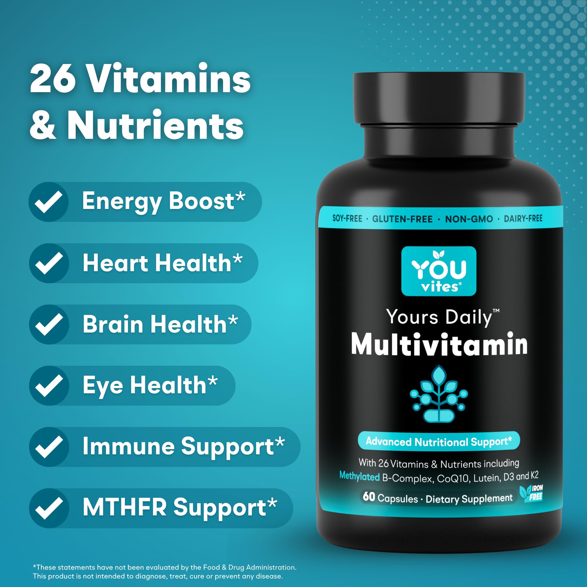 You Vites - Methylated Multivitamin for Men and Women, Methyl Multi Without Iron - 60 Capsules, MTHFR Supplement with Methyl B12, Methylfolate (5-MTHF), CoQ10 for Energy, Heart and Mood Support - TrustMedUSA